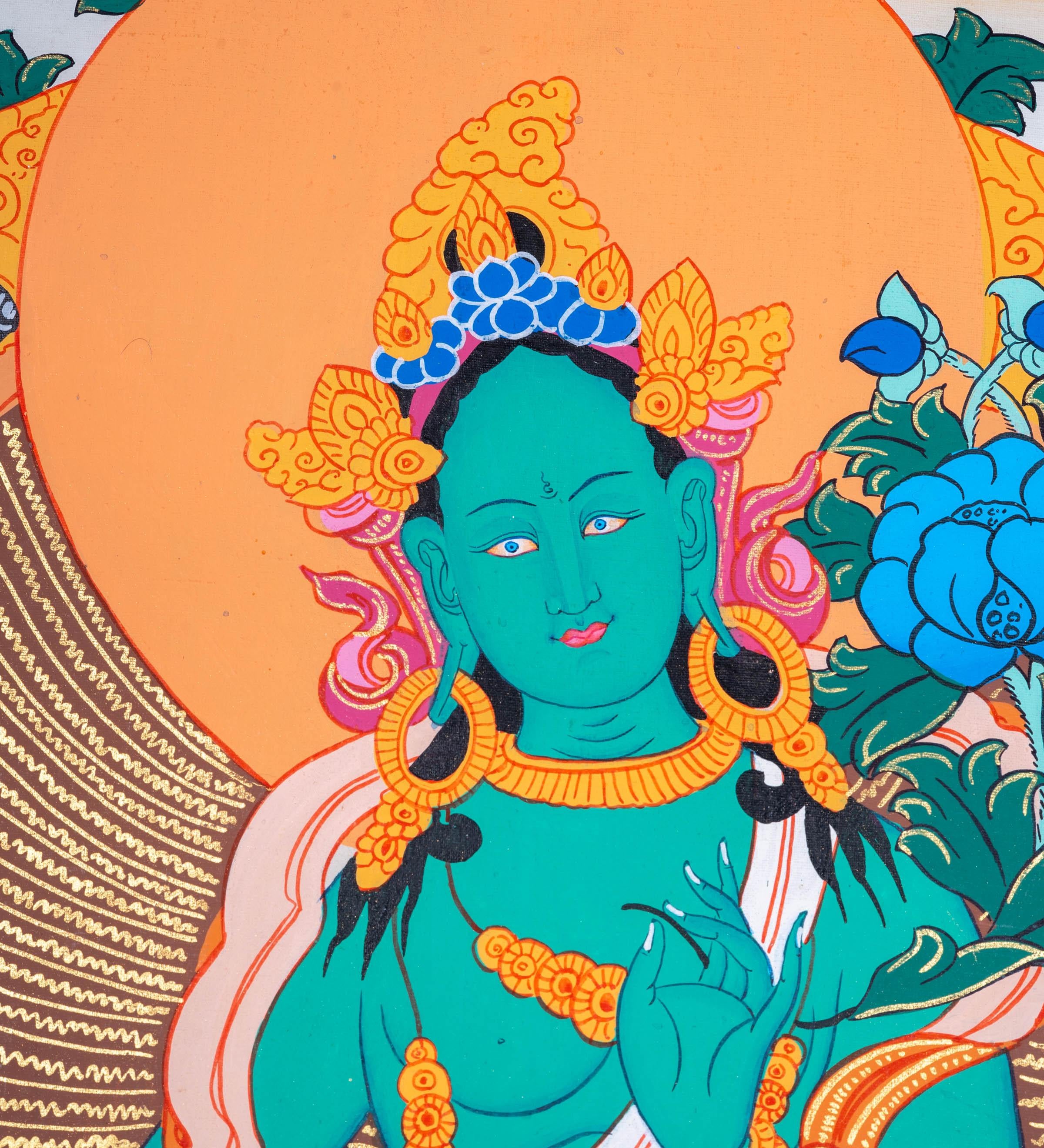 Beautiful Green Tara Tibetan Thangka Art - Himalayas Shop