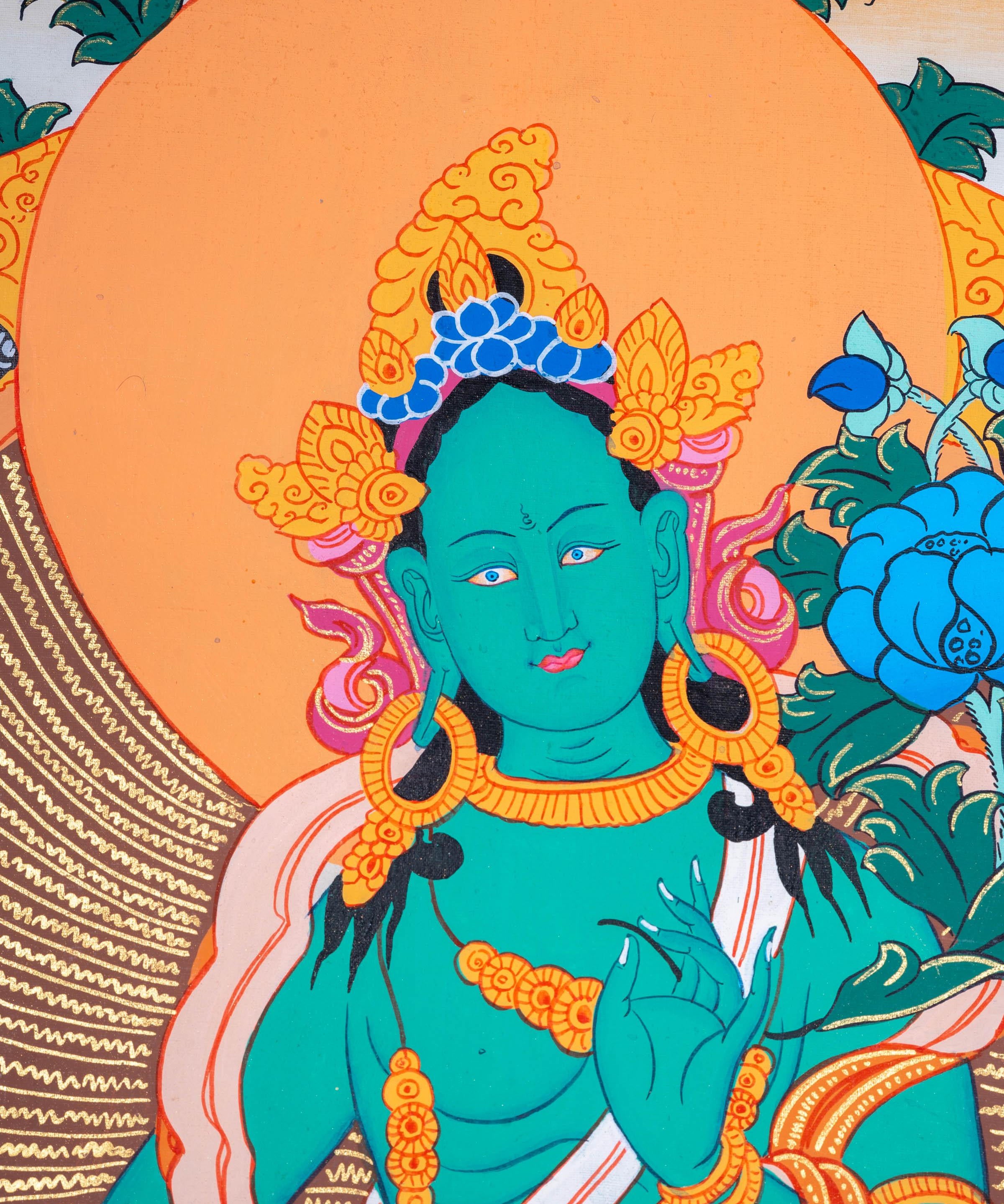 Beautiful Green Tara Tibetan Thangka Art - Himalayas Shop