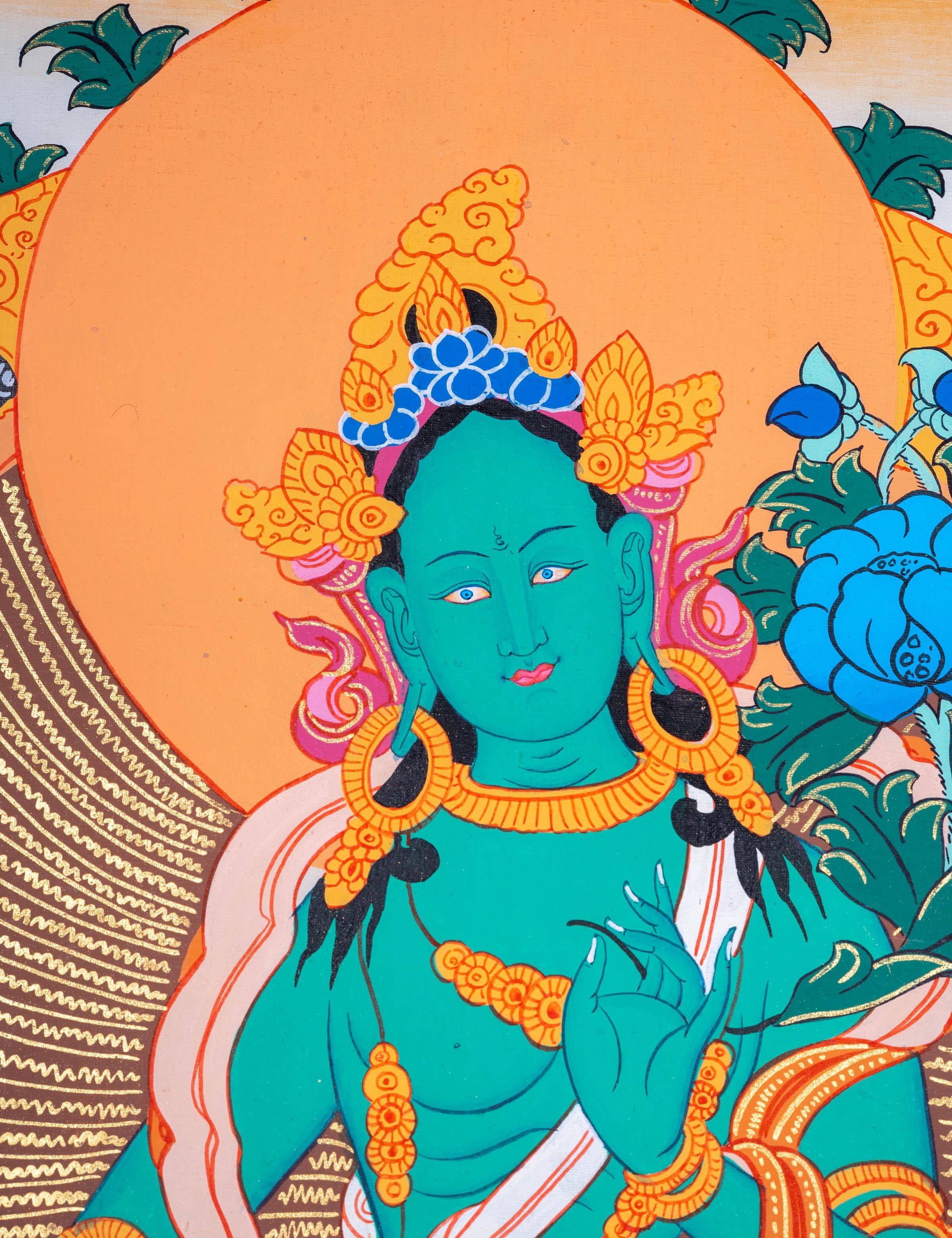 Beautiful Green Tara Tibetan Thangka Art - Himalayas Shop