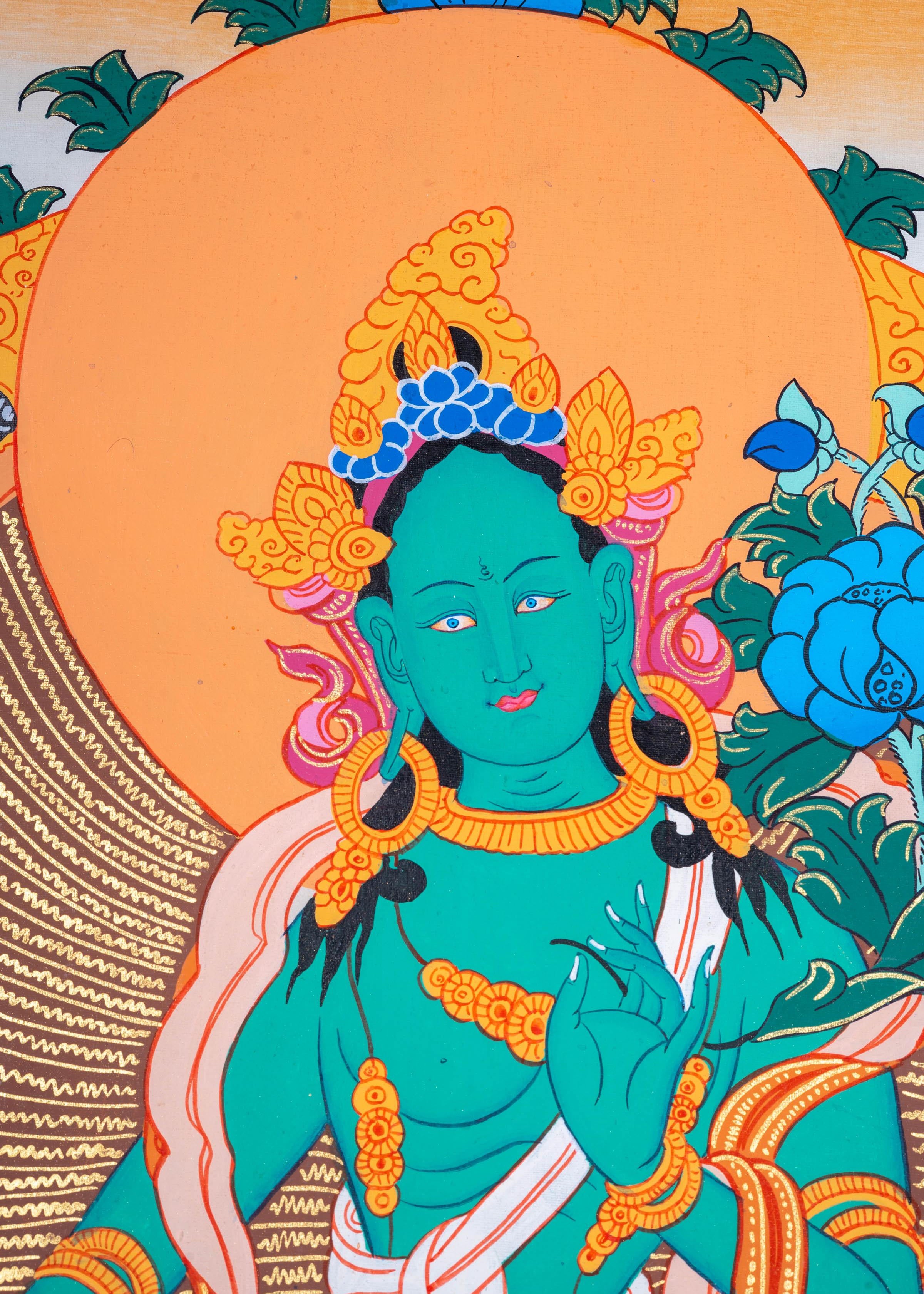 Beautiful Green Tara Tibetan Thangka Art - Himalayas Shop