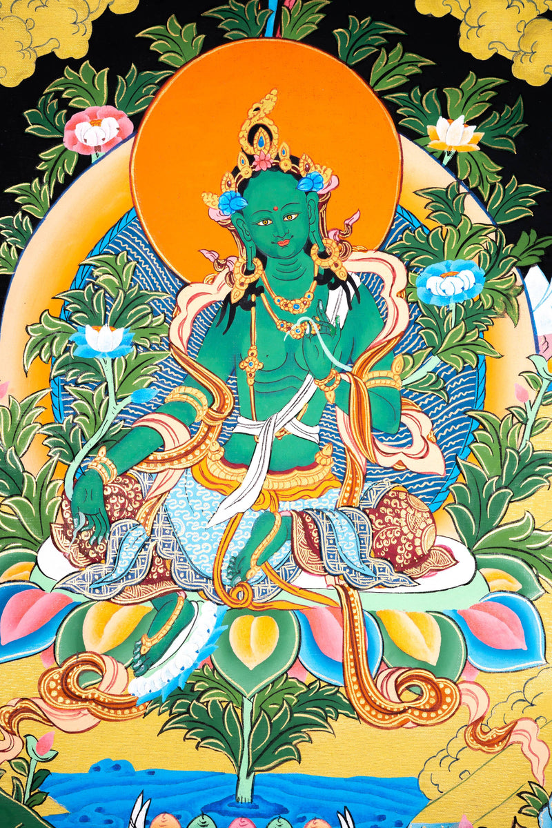 Authentic Green Tara Thangka Painting - Himalayas Shop