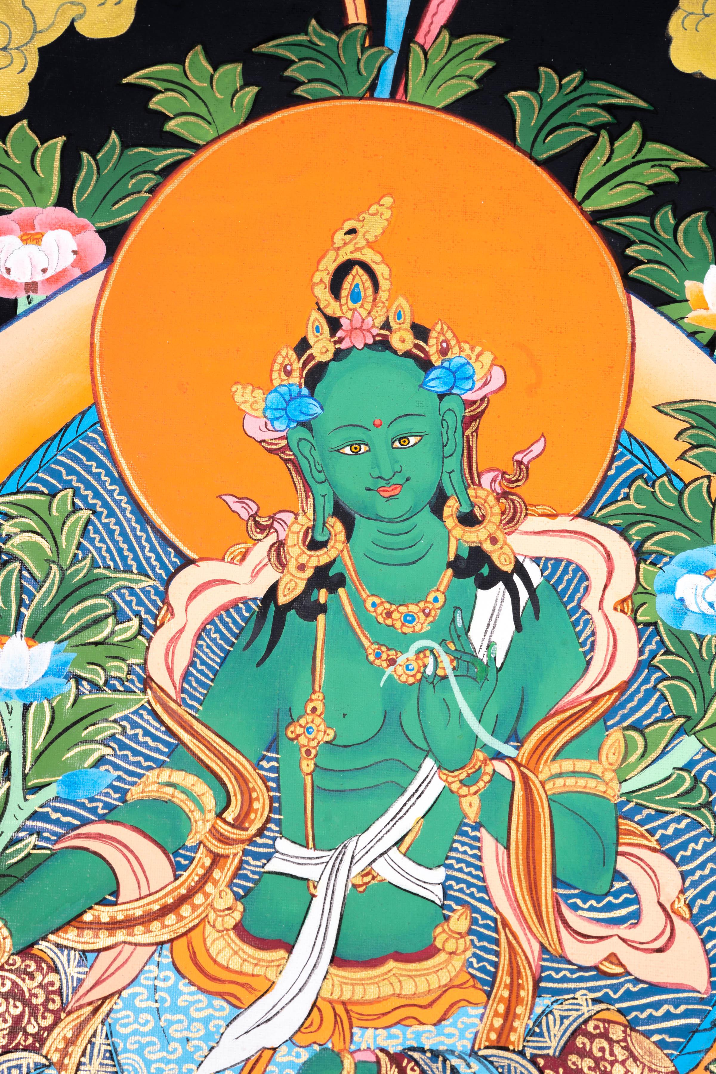 Authentic Green Tara Thangka Painting - Himalayas Shop