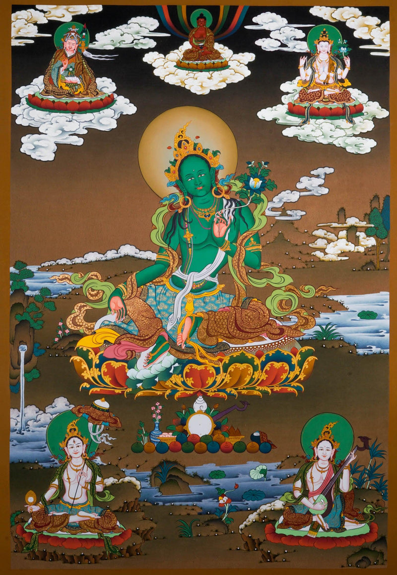 Green Tara Thangka Painting - Handmade thangka painting - HimalayasShop