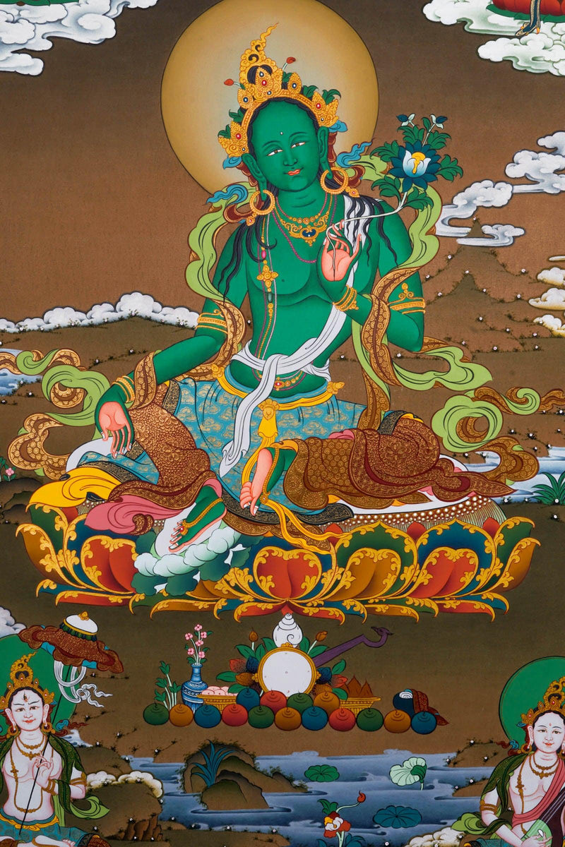 Green Tara Thangka Painting - Himalayas Shop