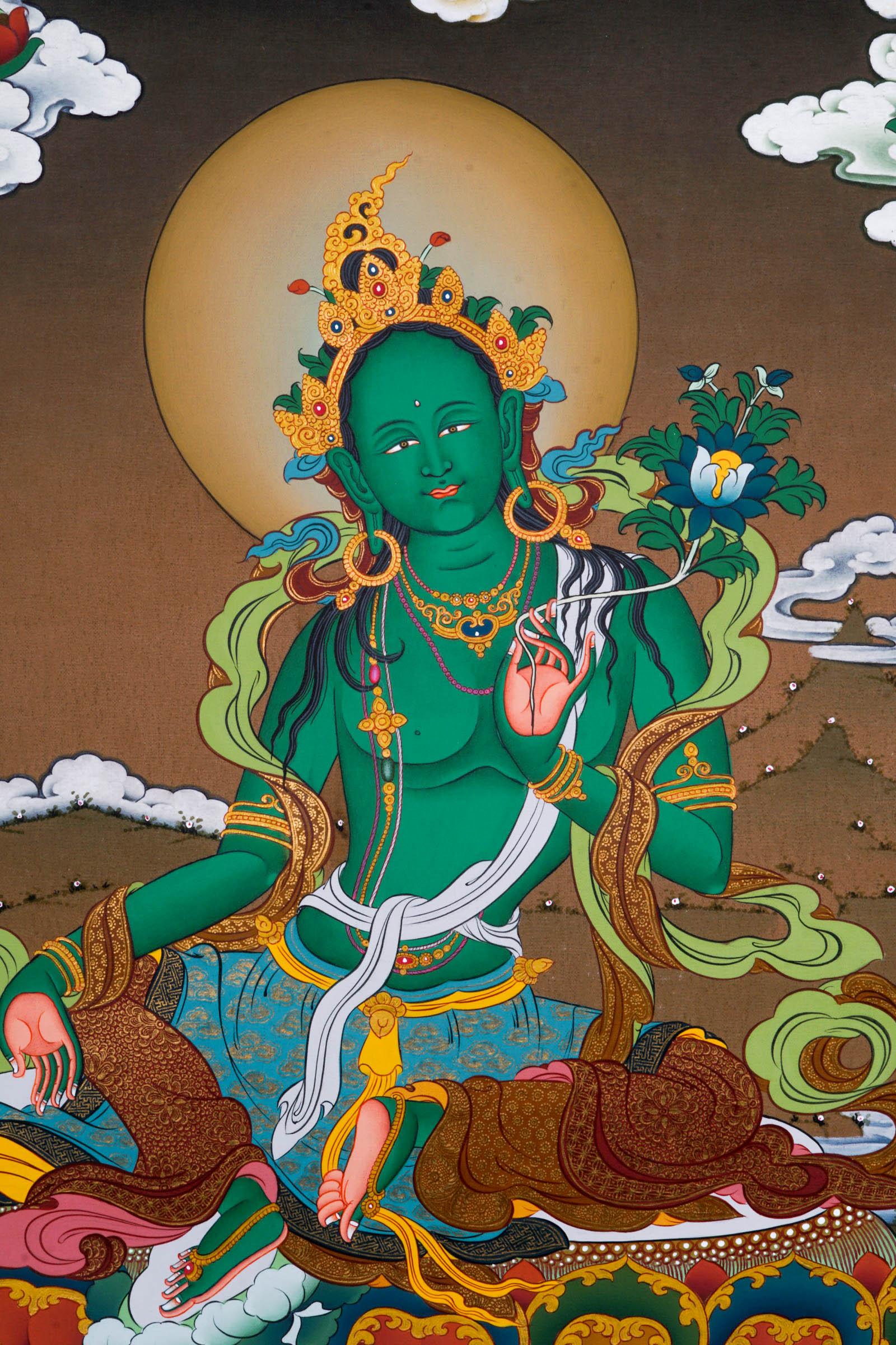 Green Tara Thangka Painting - Himalayas Shop