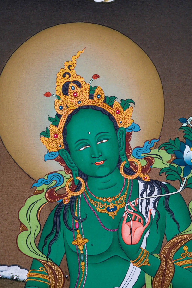 Green Tara Thangka Painting - Himalayas Shop