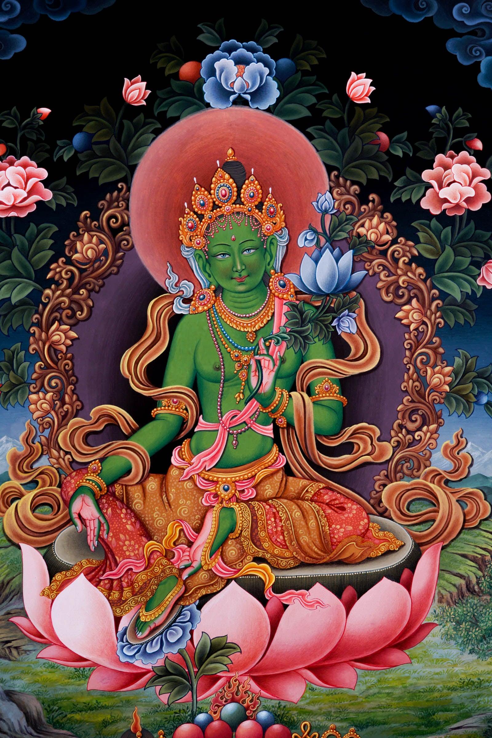 Green Tara - Newari Thangka Painting - Handmade thangka painting - HimalayasSHOP- Handmade thangka painting - HimalayasShop