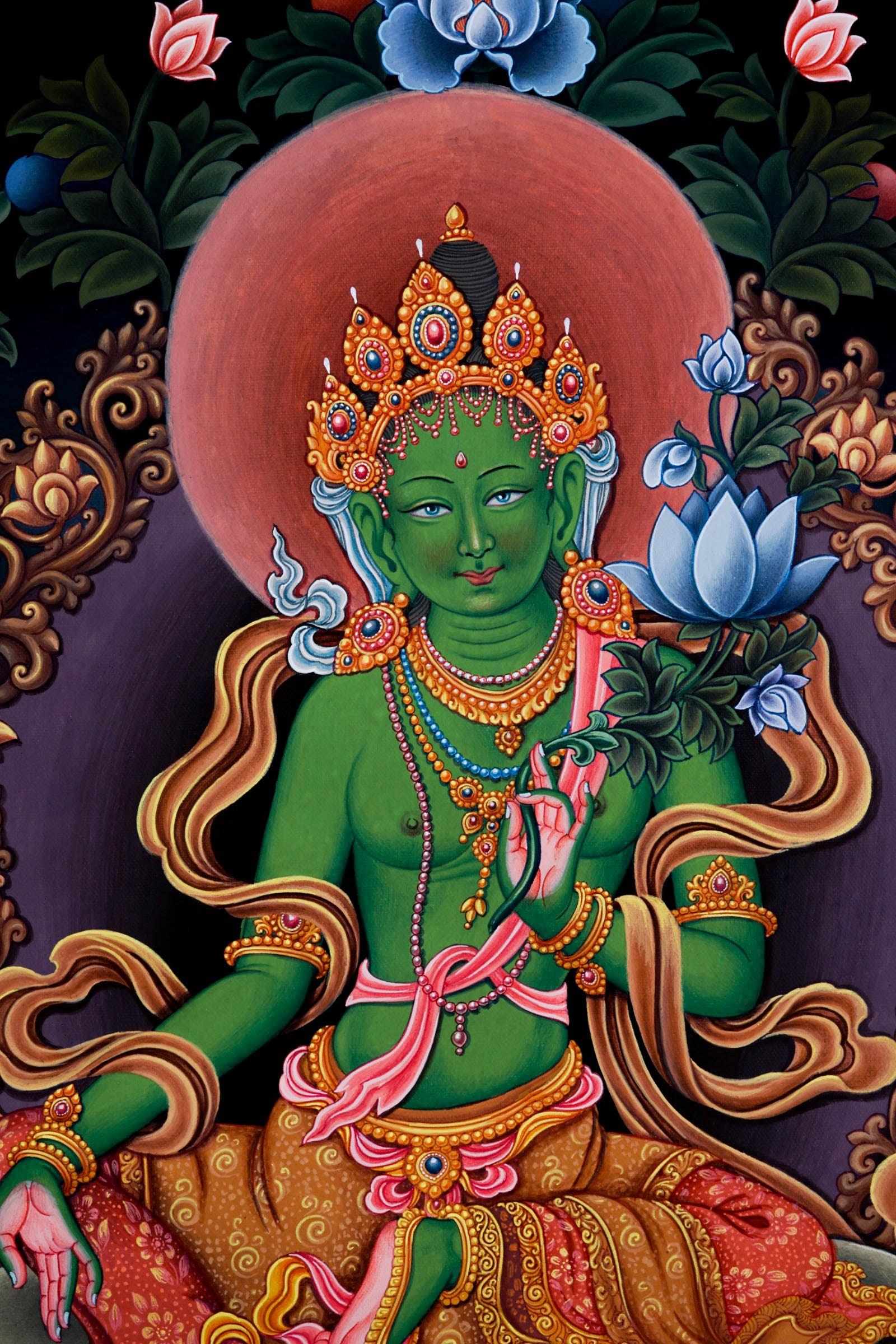 Green Tara - Newari Thangka Painting - Handmade thangka painting - HimalayasSHOP- Handmade thangka painting - HimalayasShop