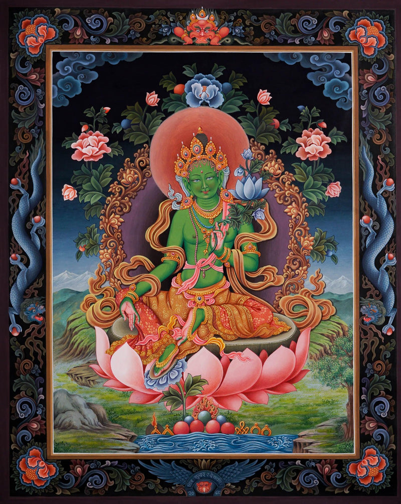 Green Tara - Newari Thangka Painting - Handmade thangka painting - HimalayasSHOP- Handmade thangka painting - HimalayasShop