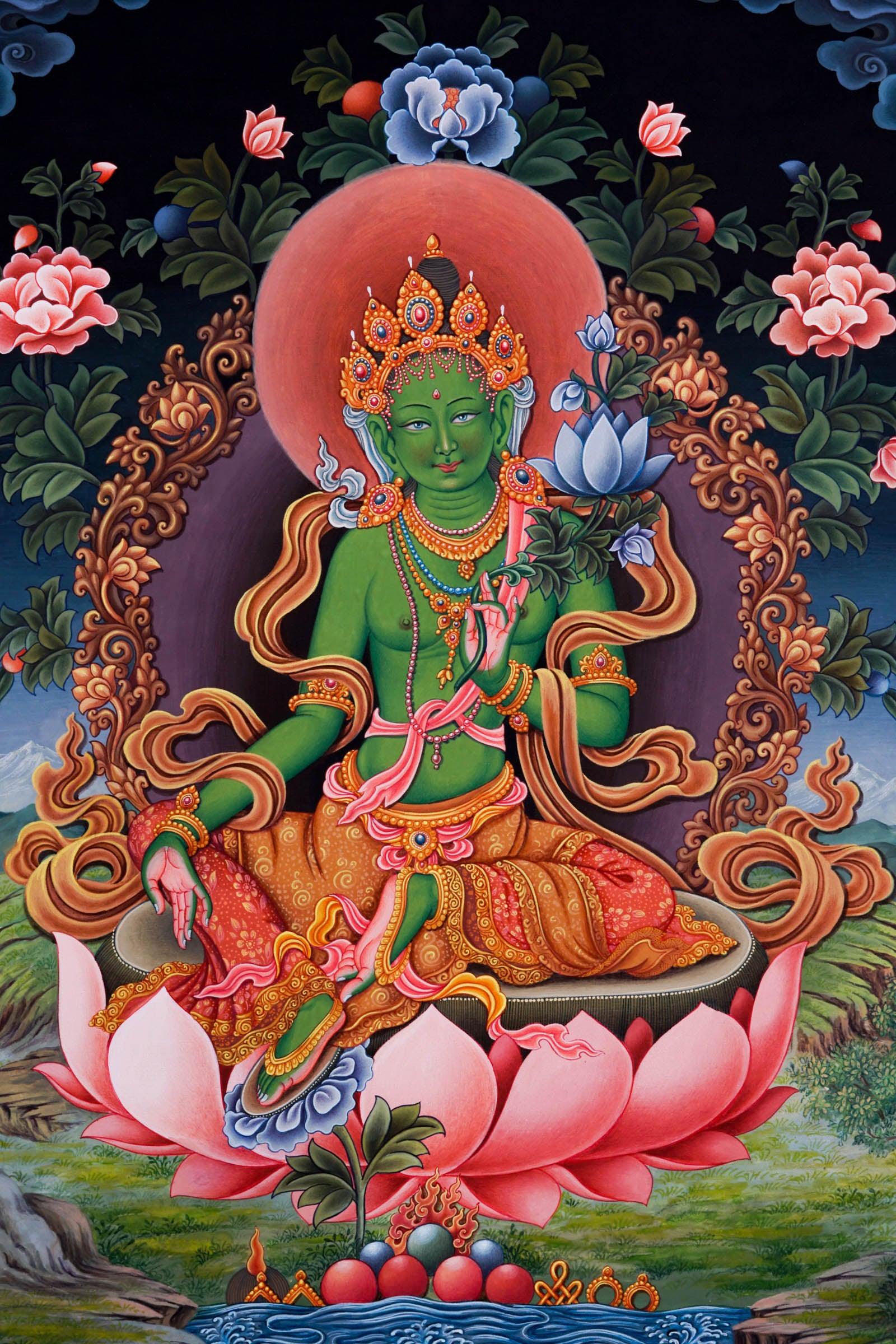 Green Tara - Newari Thangka Painting - Handmade thangka painting - HimalayasSHOP- Handmade thangka painting - HimalayasShop