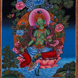 Newari Style - Green Tara thangka - Best handpainted thangka painting - HimalayasShop