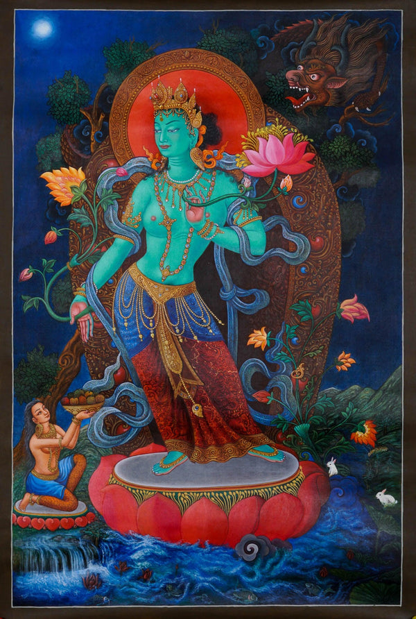 Newari Thangka - Green Tara - Best handpainted thangka painting - HimalayasShop