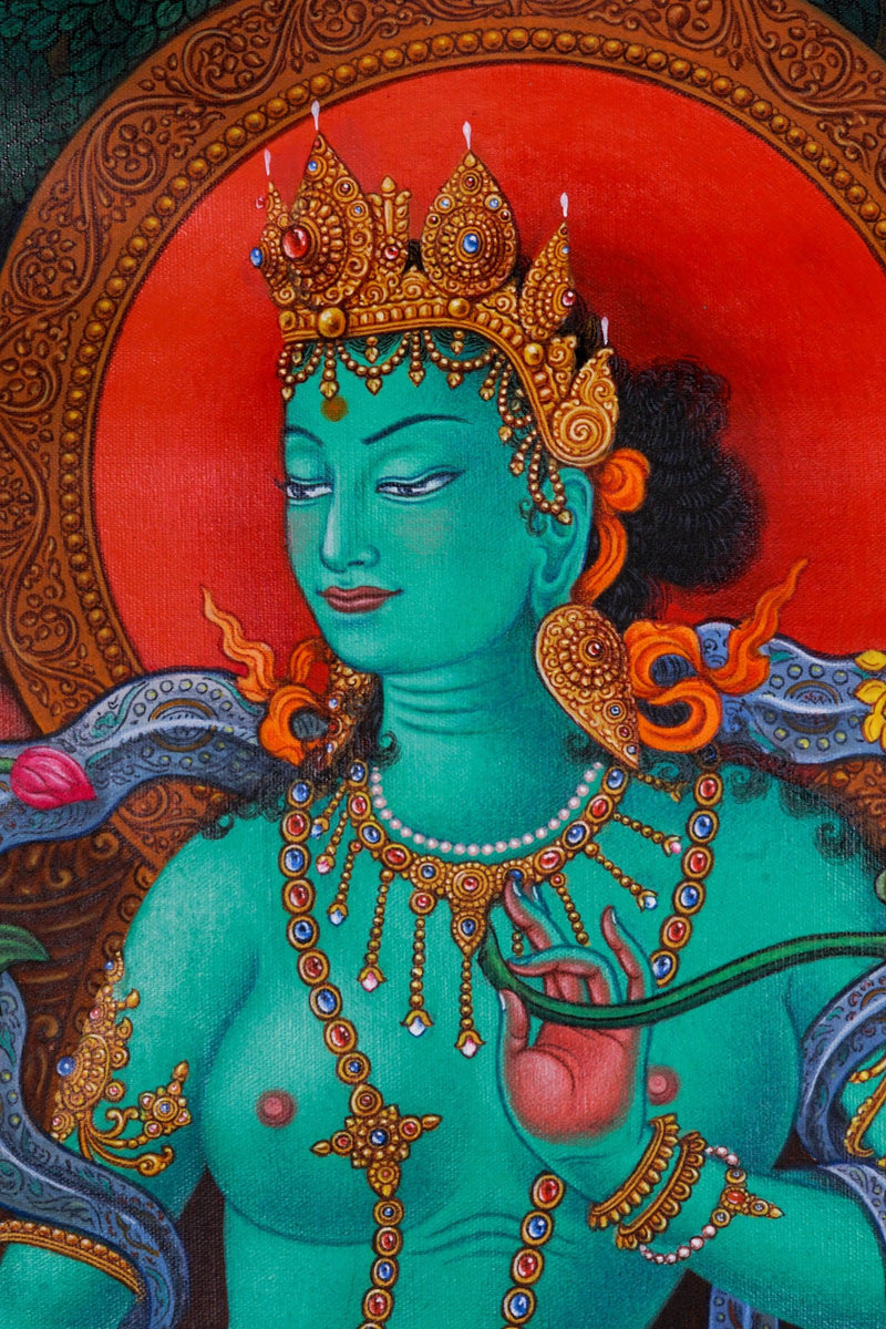 Newari Thangka - Green Tara - Best handpainted thangka painting - HimalayasShop