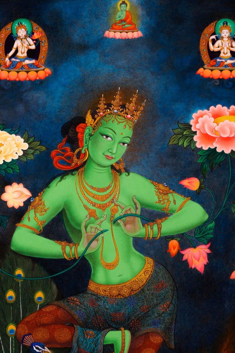 Green Tara Thangka - Best handpainted thangka painting - HimalayasShop