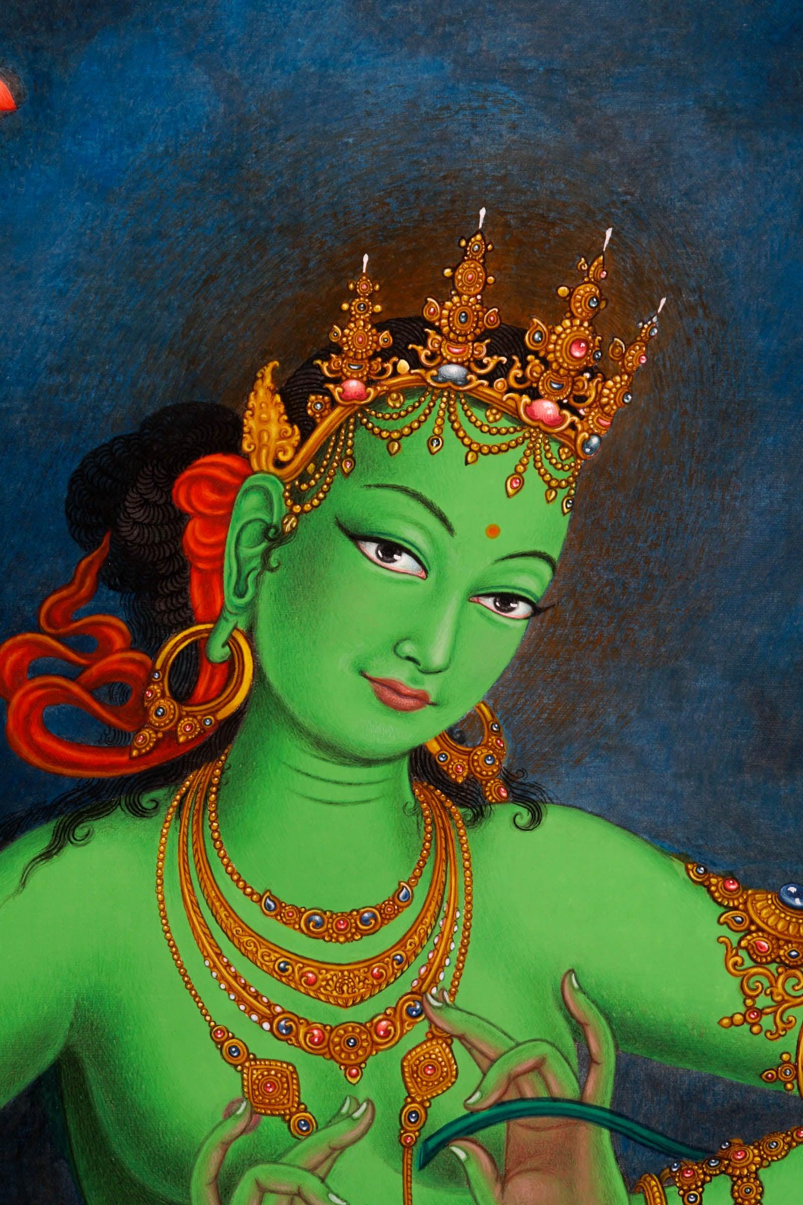 Green Tara Thangka - Best handpainted thangka painting - HimalayasShop