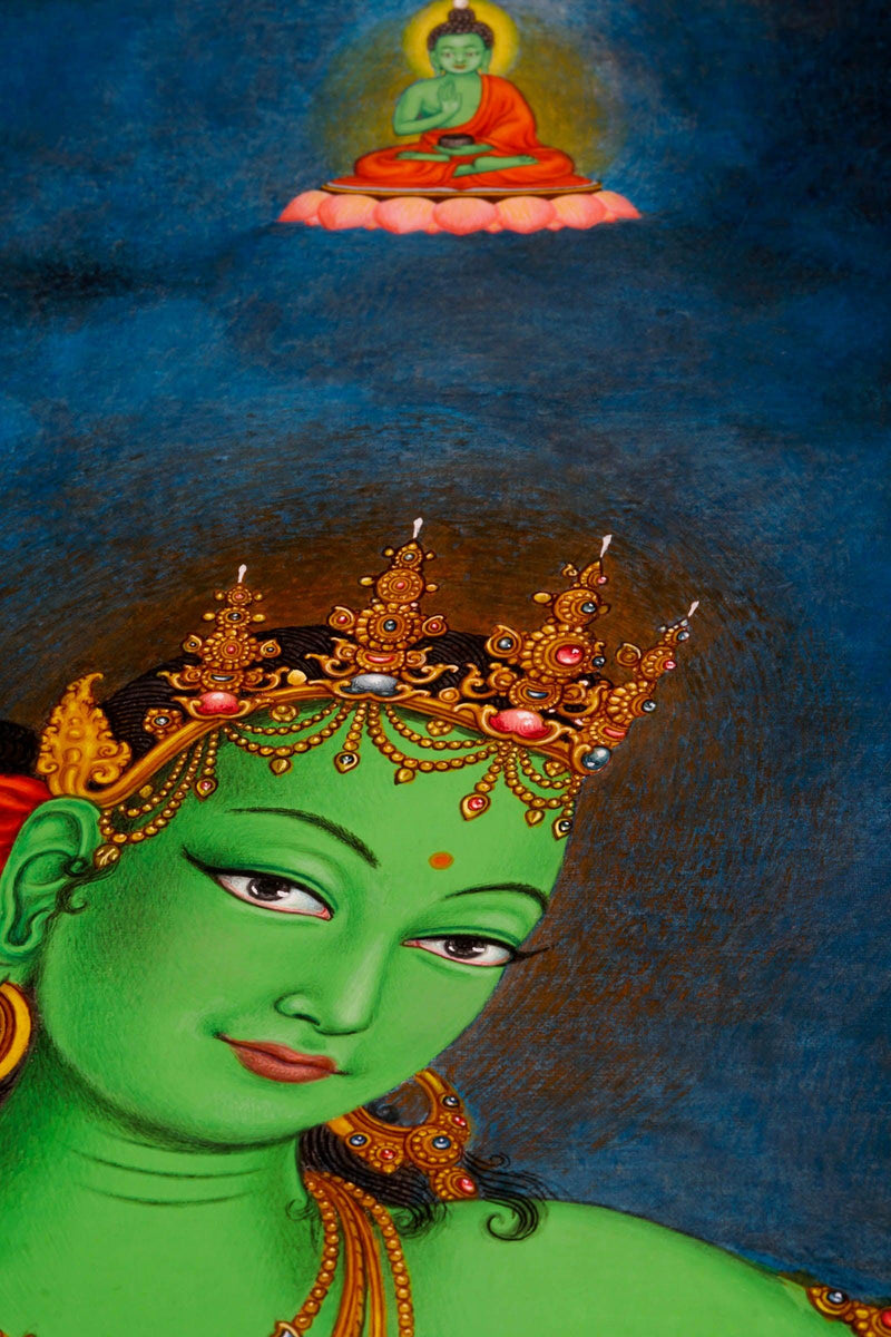 Green Tara Thangka - Best handpainted thangka painting - HimalayasShop