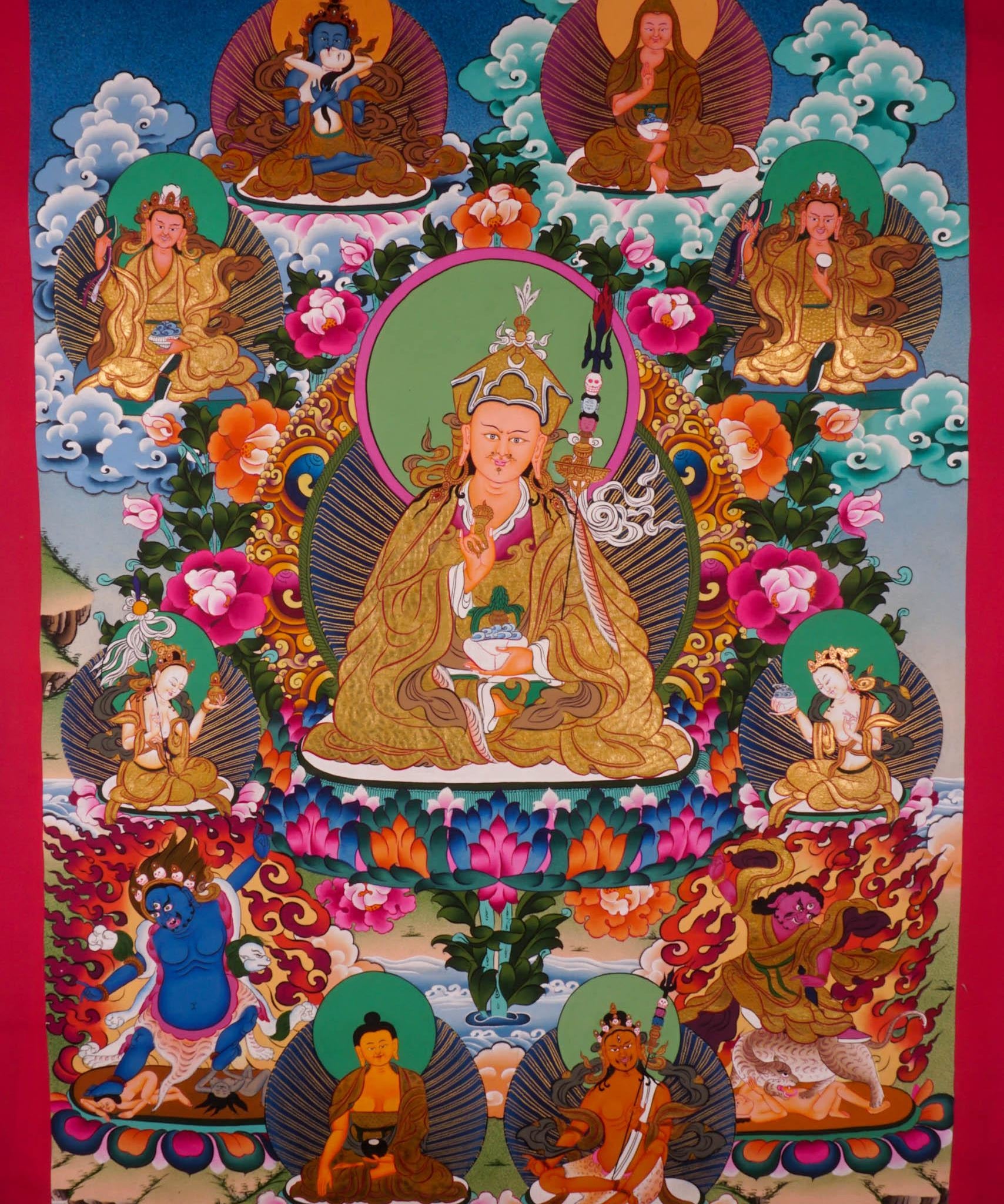 Guru Rinpoche With Ten Deities Thangka Art
