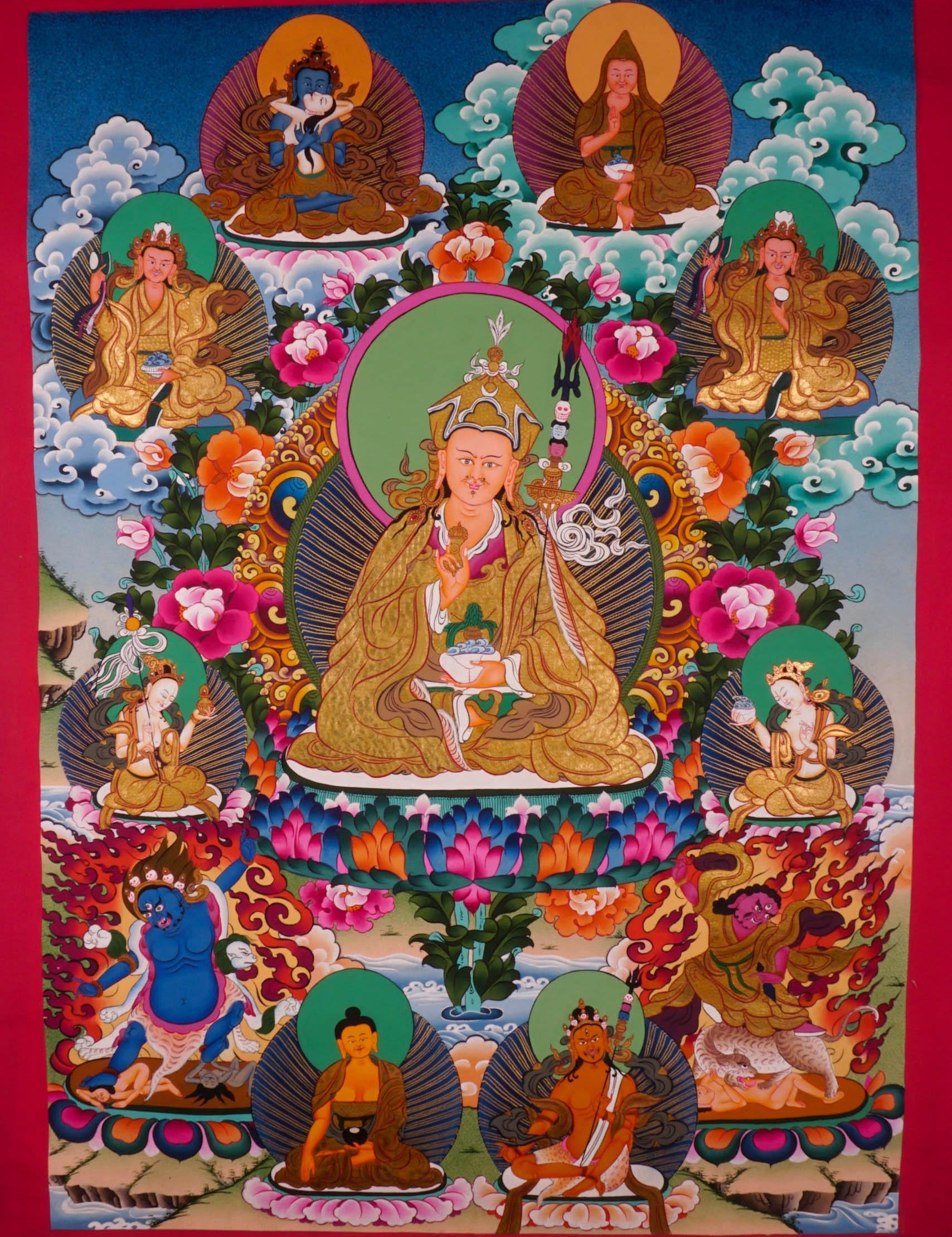 Guru Rinpoche With Ten Deities Thangka Art