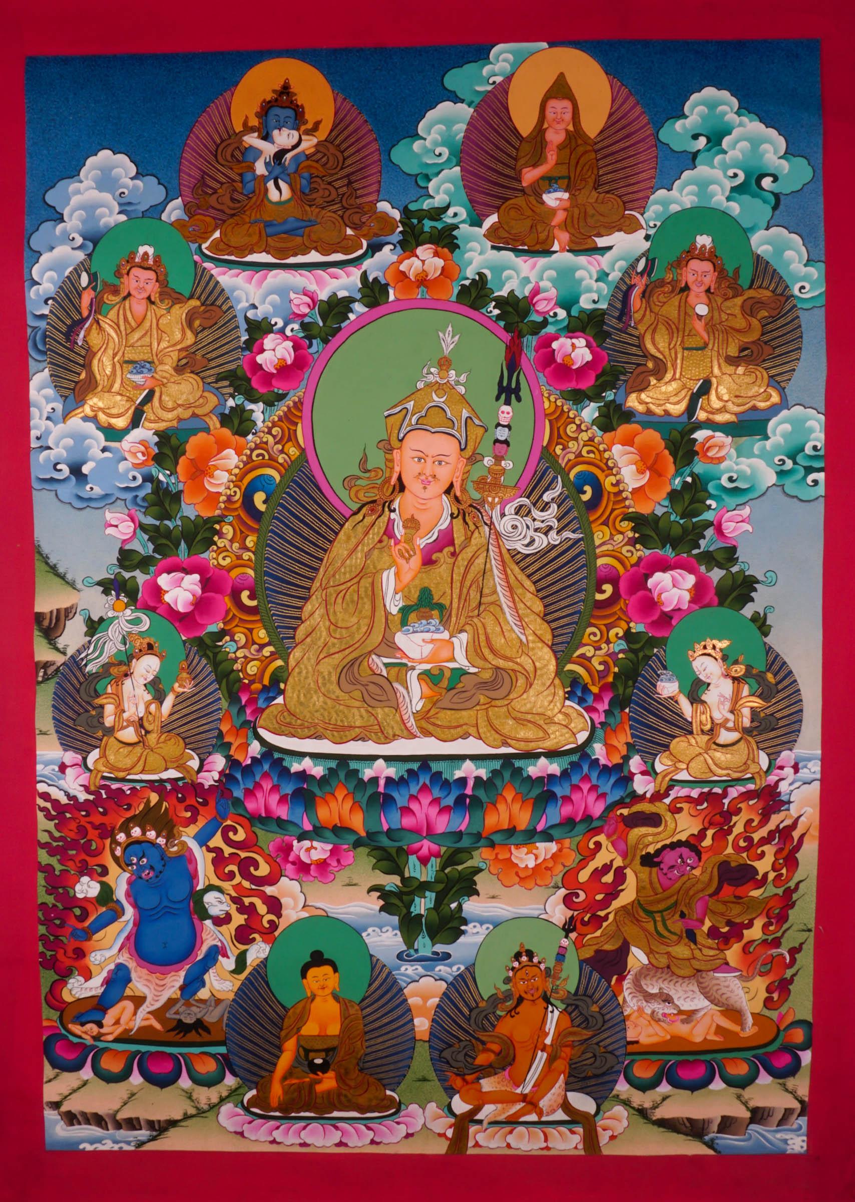 Guru Rinpoche With Ten Deities Thangka Art