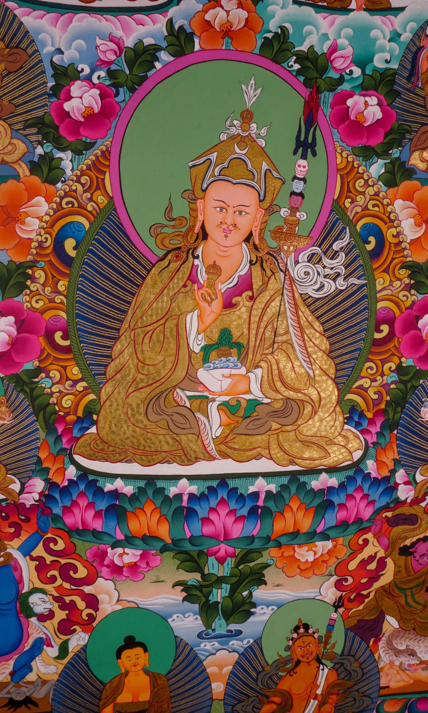 Guru Rinpoche With Ten Deities Thangka Art