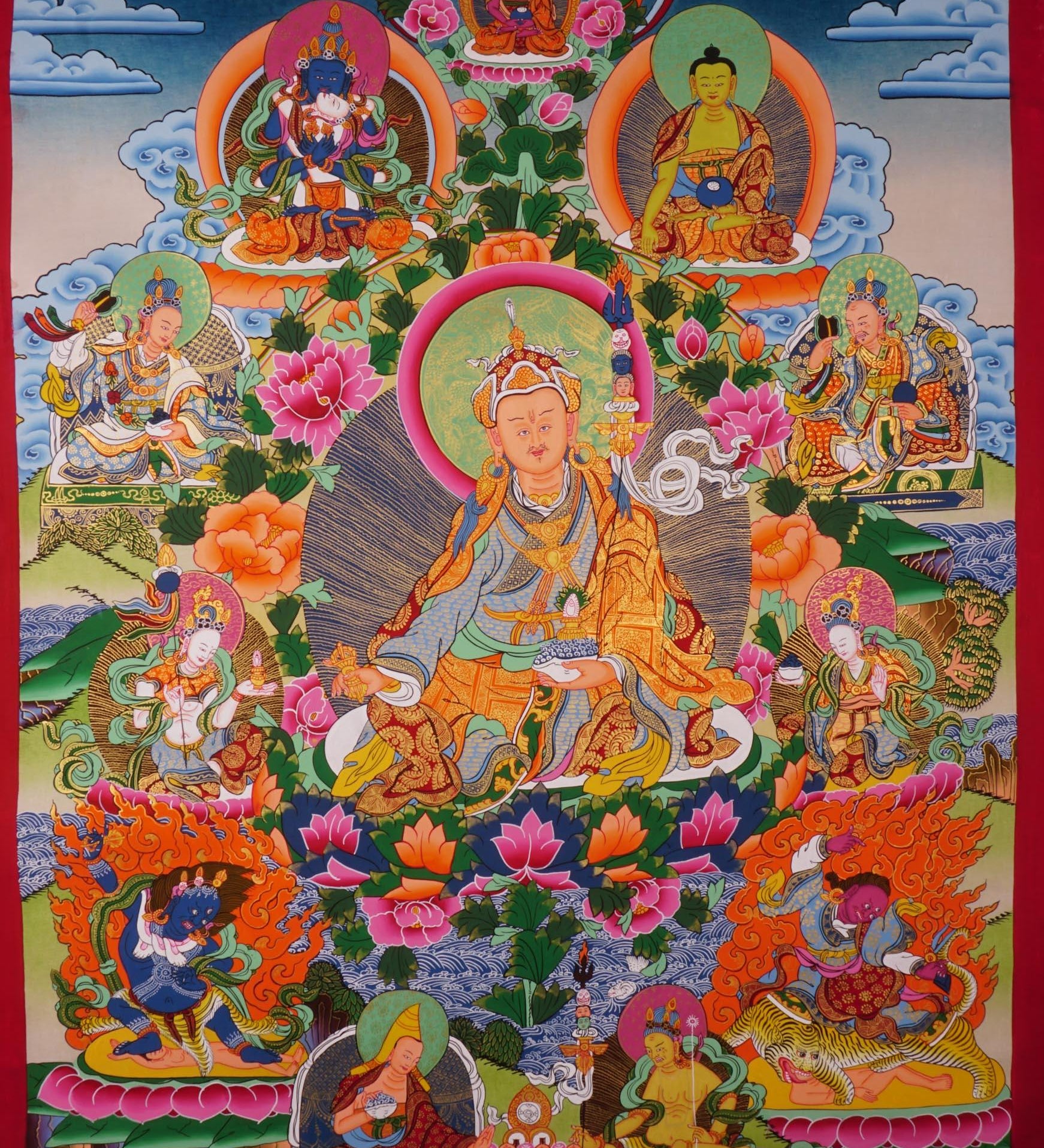Guru Rinpoche With Eleven Deities Thangka Art