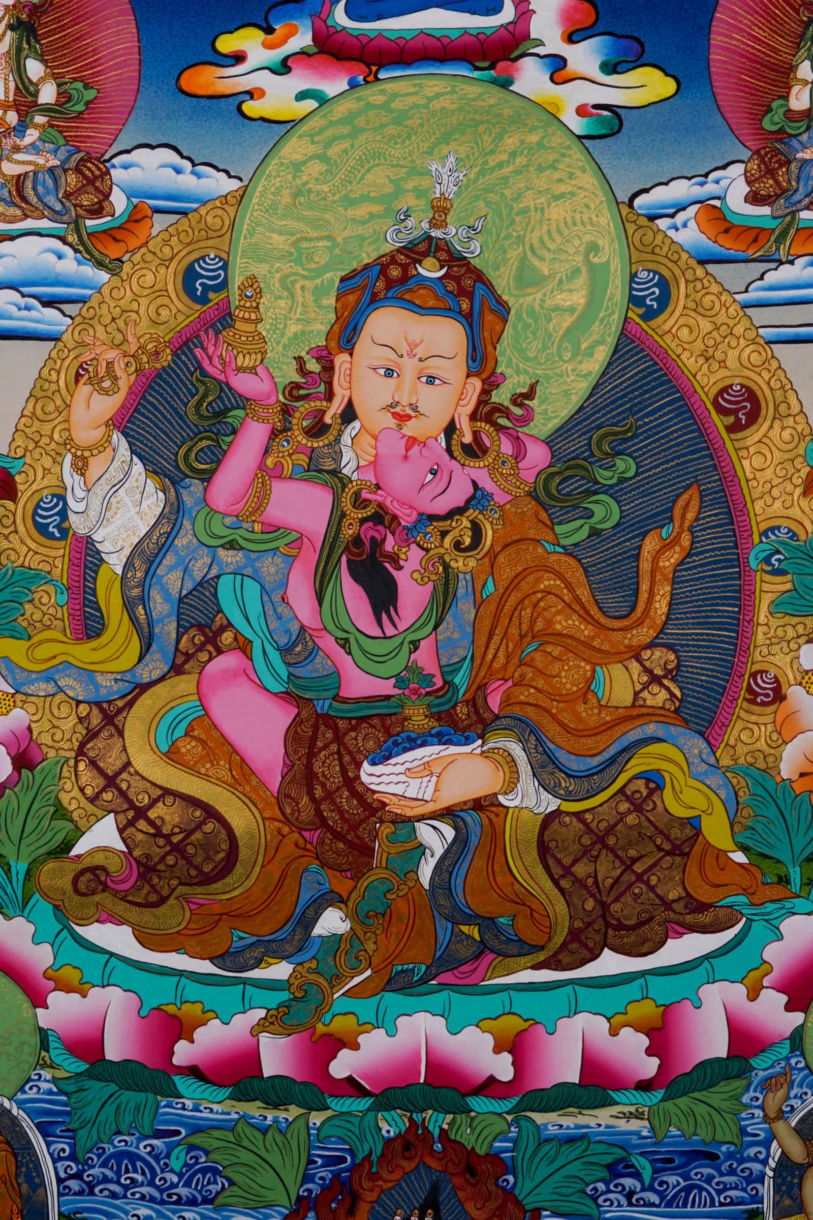 Thangka Painting - Guru Rinpoche with his consort - Himalayas Shop