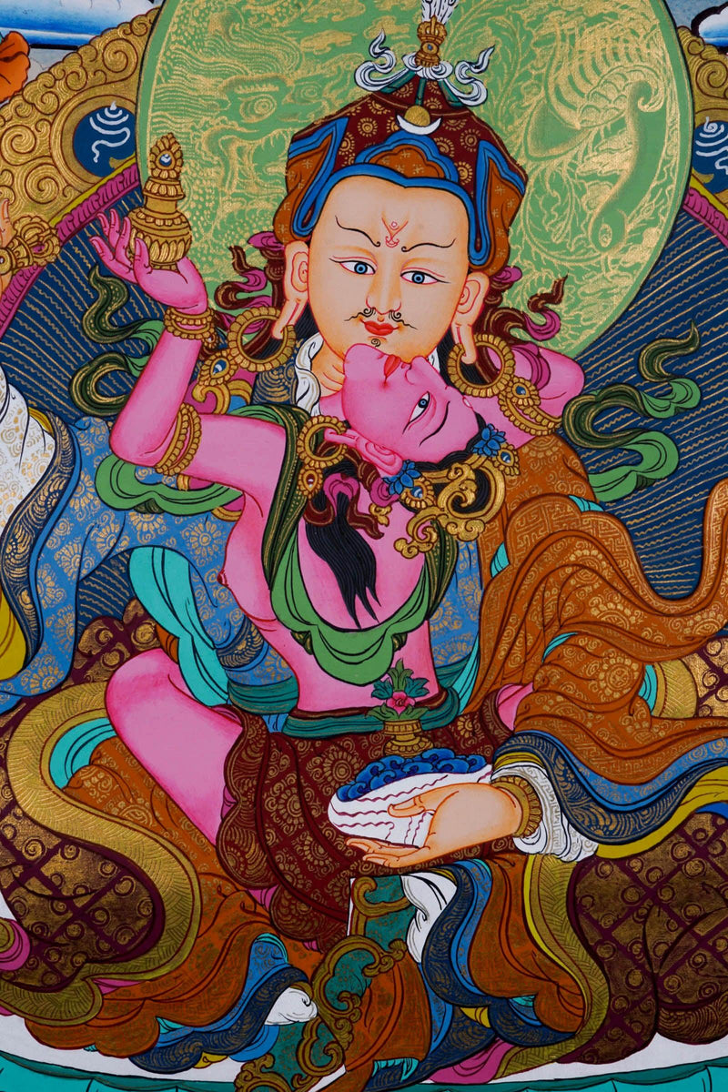 Thangka Painting - Guru Rinpoche with his consort - Himalayas Shop