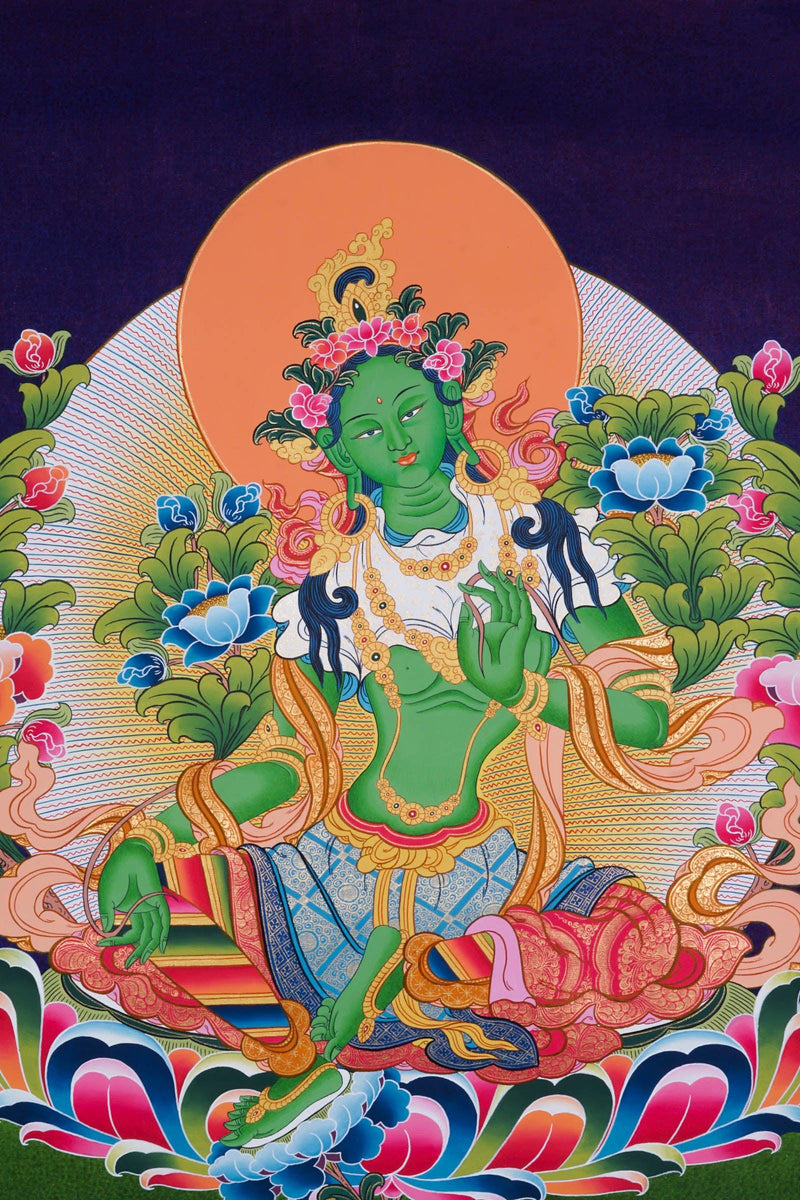 Green Tara Thangka Painting - Himalayas Shop