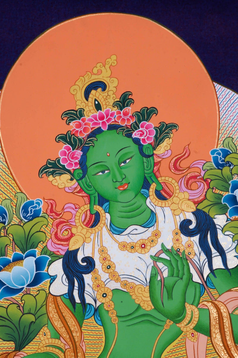 Green Tara Thangka Painting - Himalayas Shop
