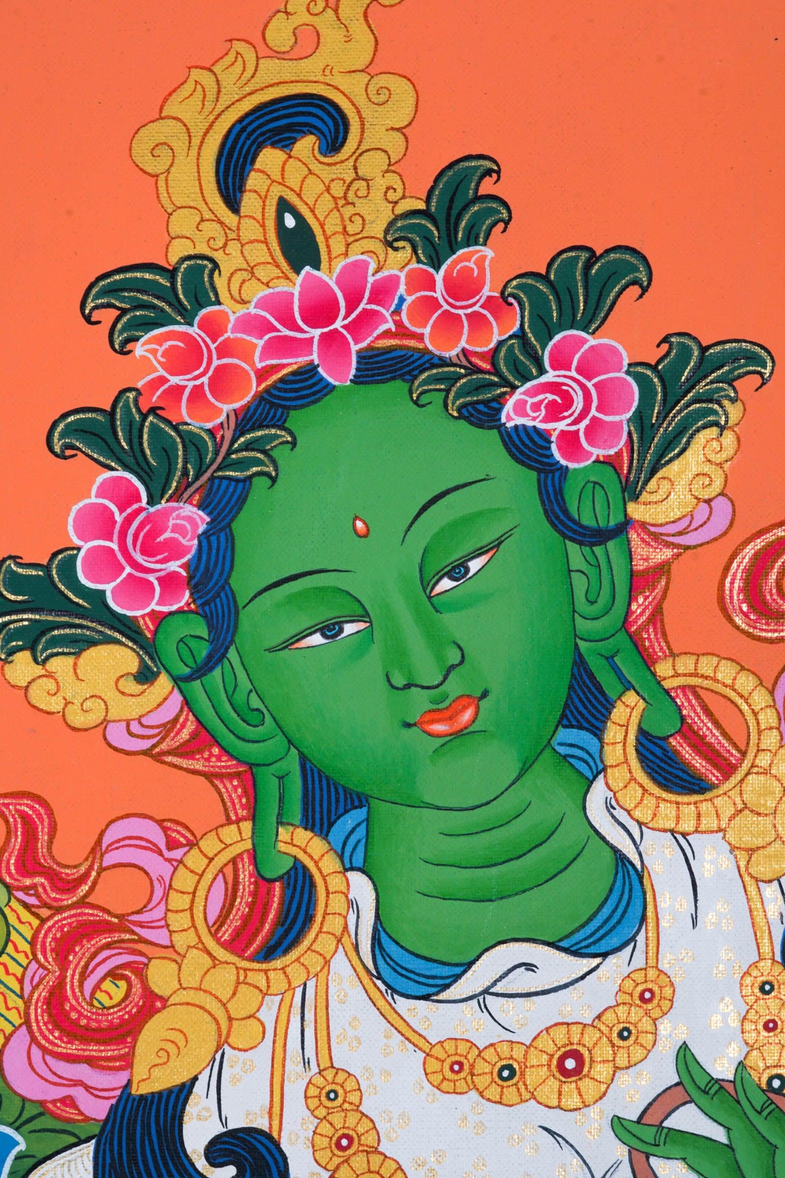 Green Tara Thangka Painting - Himalayas Shop