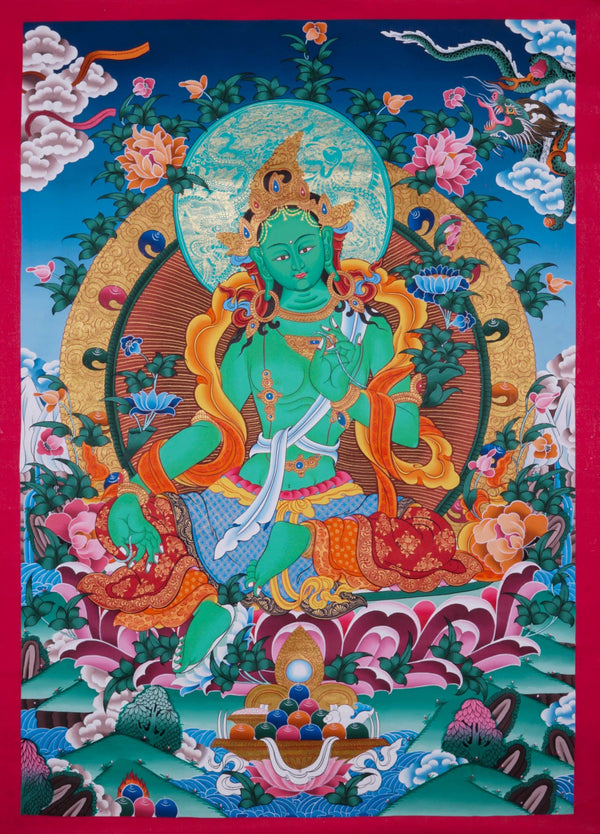 Green Tara Thangka Painting - Best handpainted thangka painting - HimalayasShop