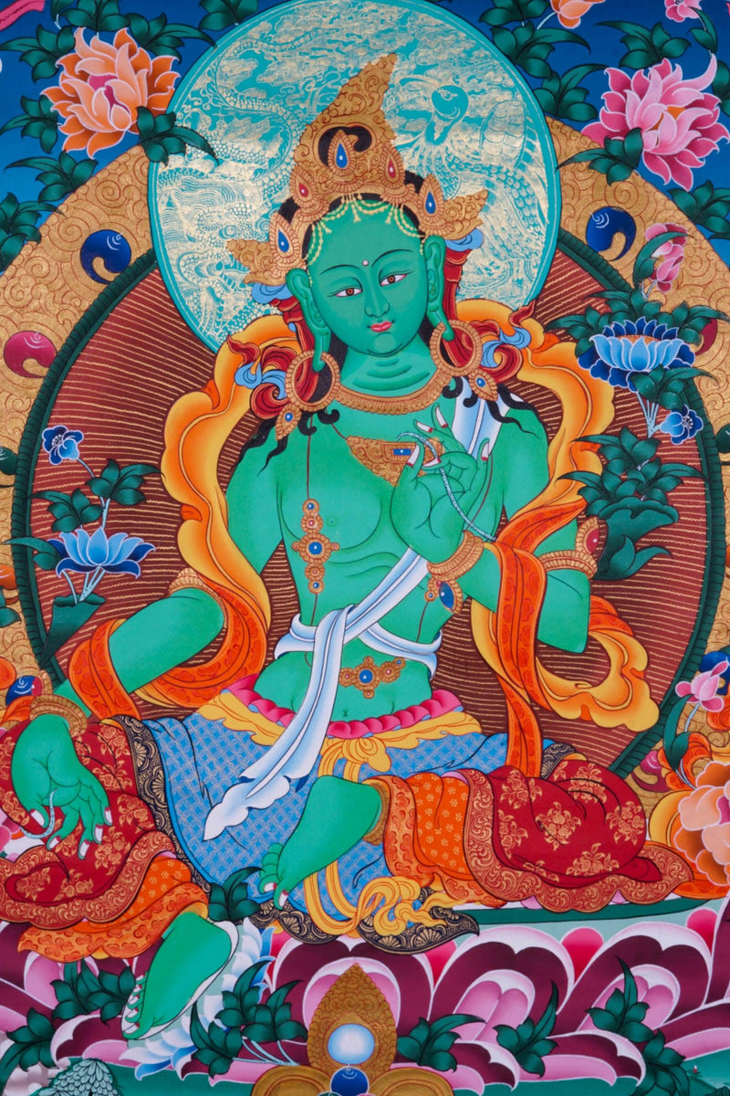 Green Tara Thangka Painting - Himalayas Shop