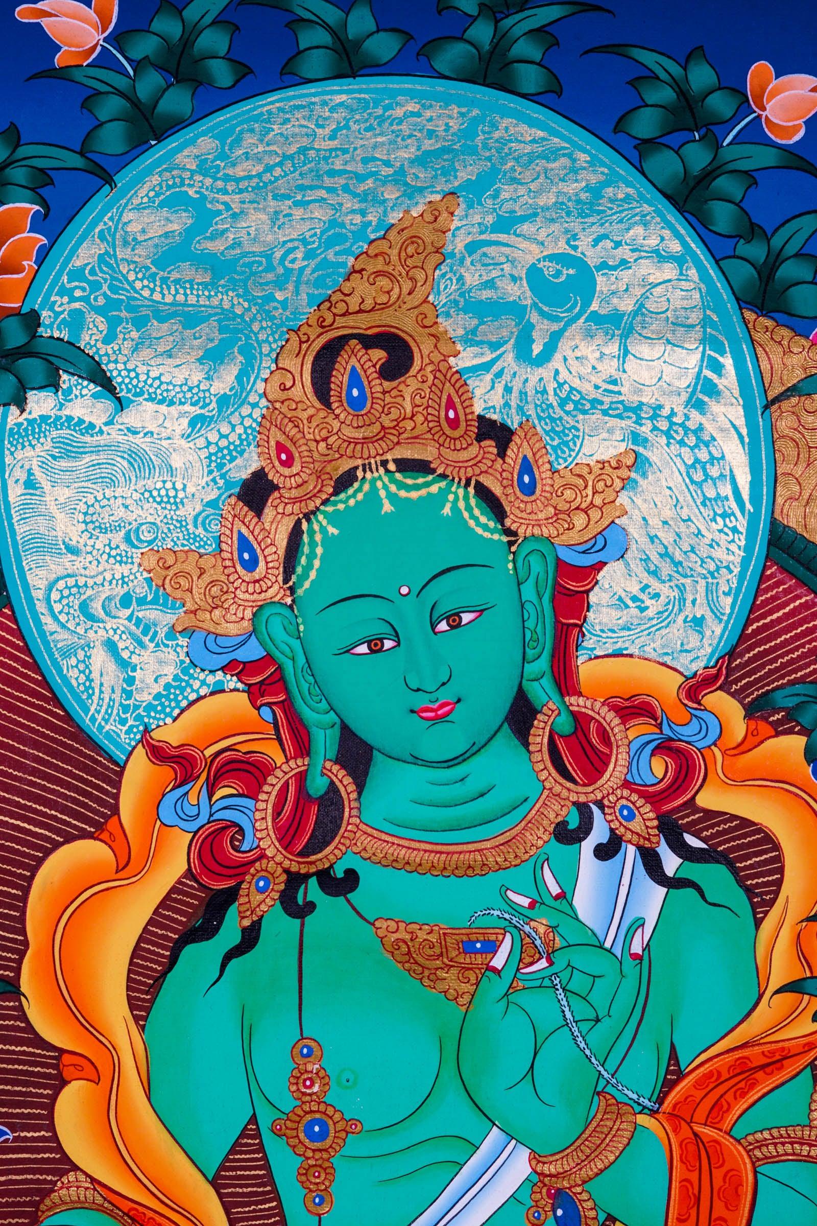 Green Tara Thangka Painting - Himalayas Shop