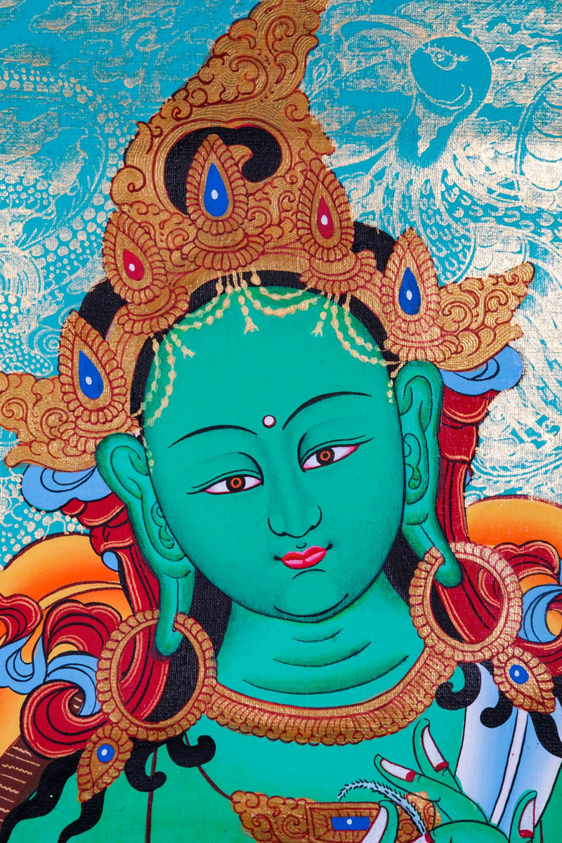 Green Tara Thangka Painting - Himalayas Shop