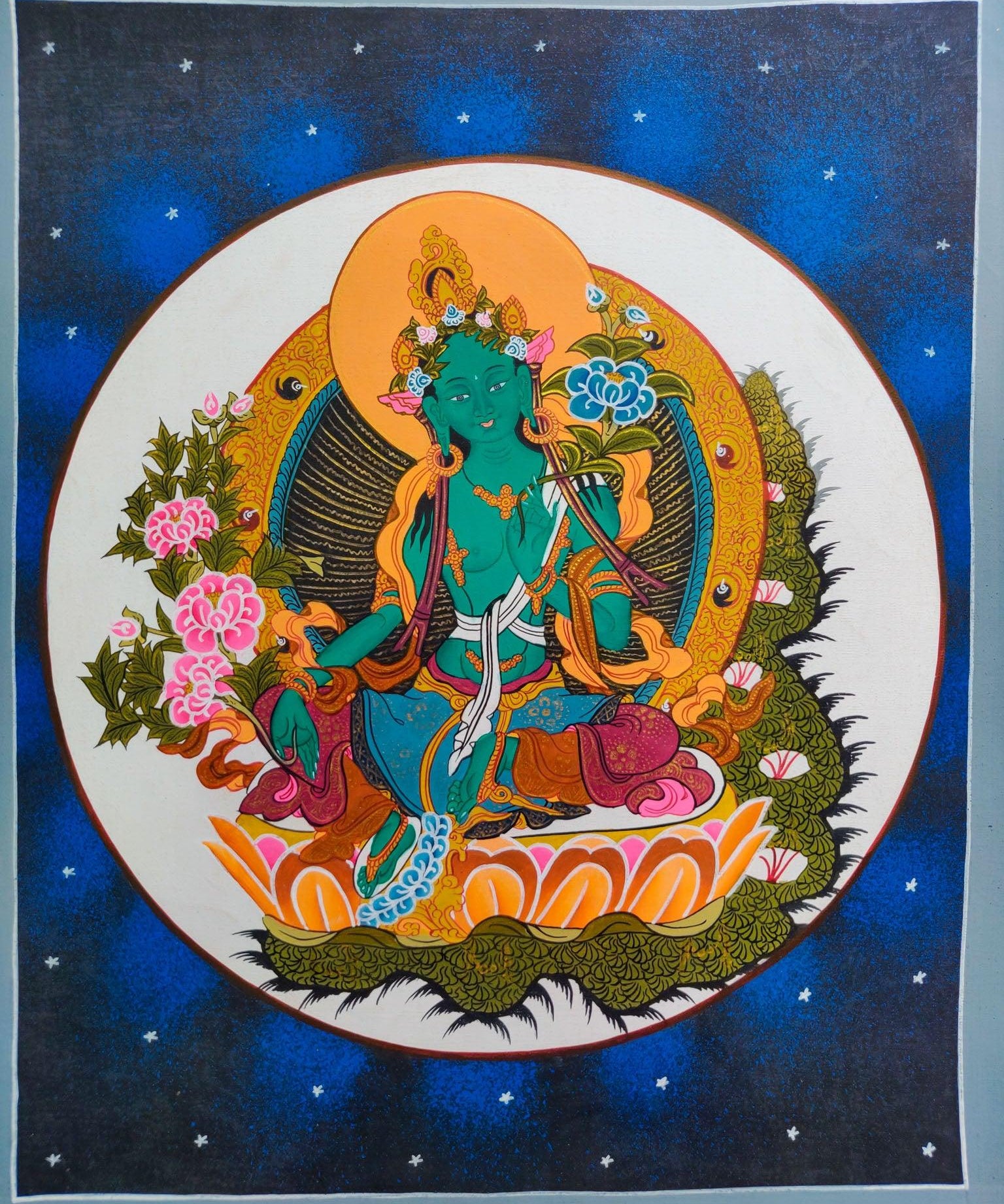 Cosmos Green Tara Thangka Painting