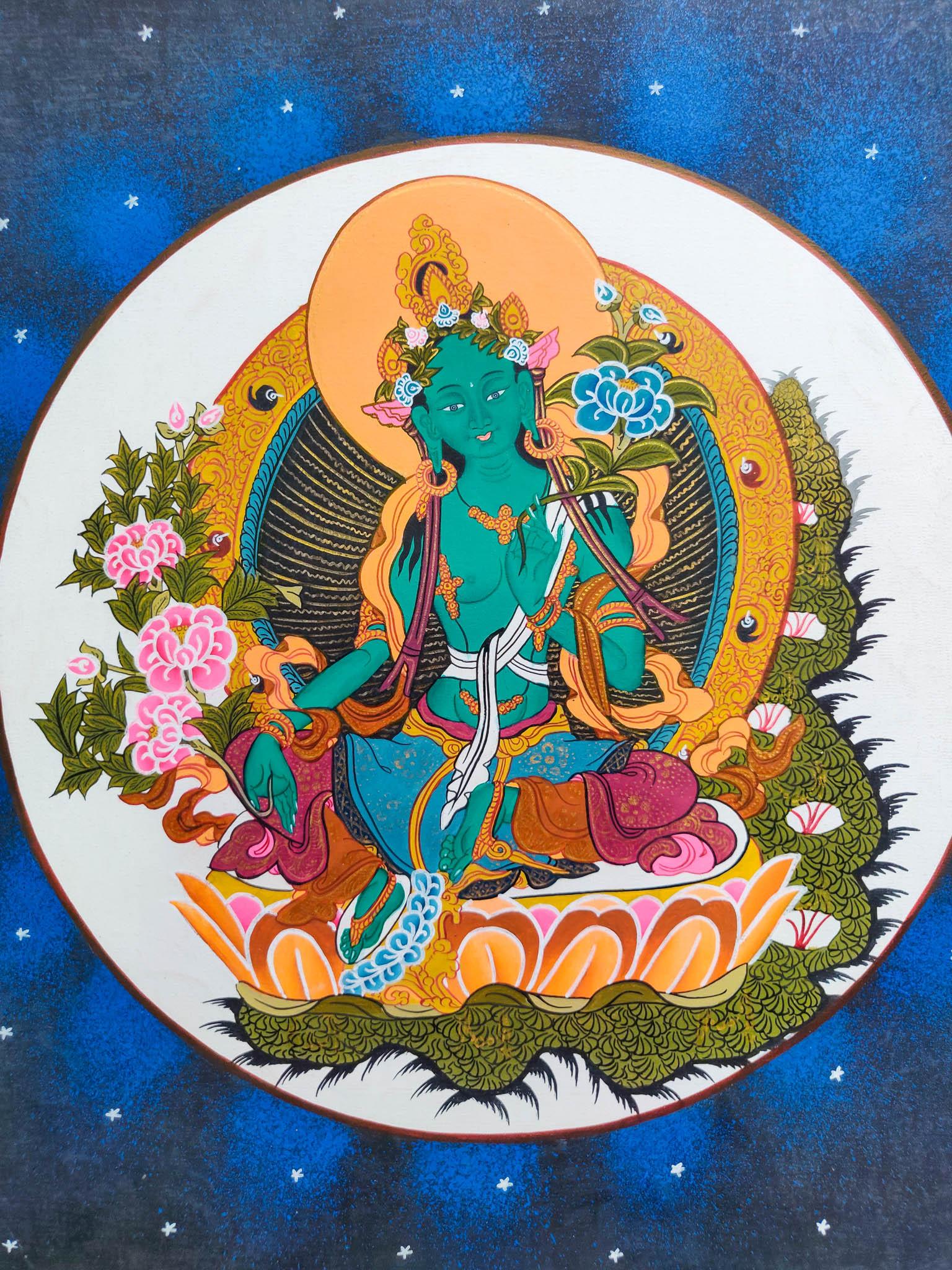Cosmos Green Tara Thangka Painting