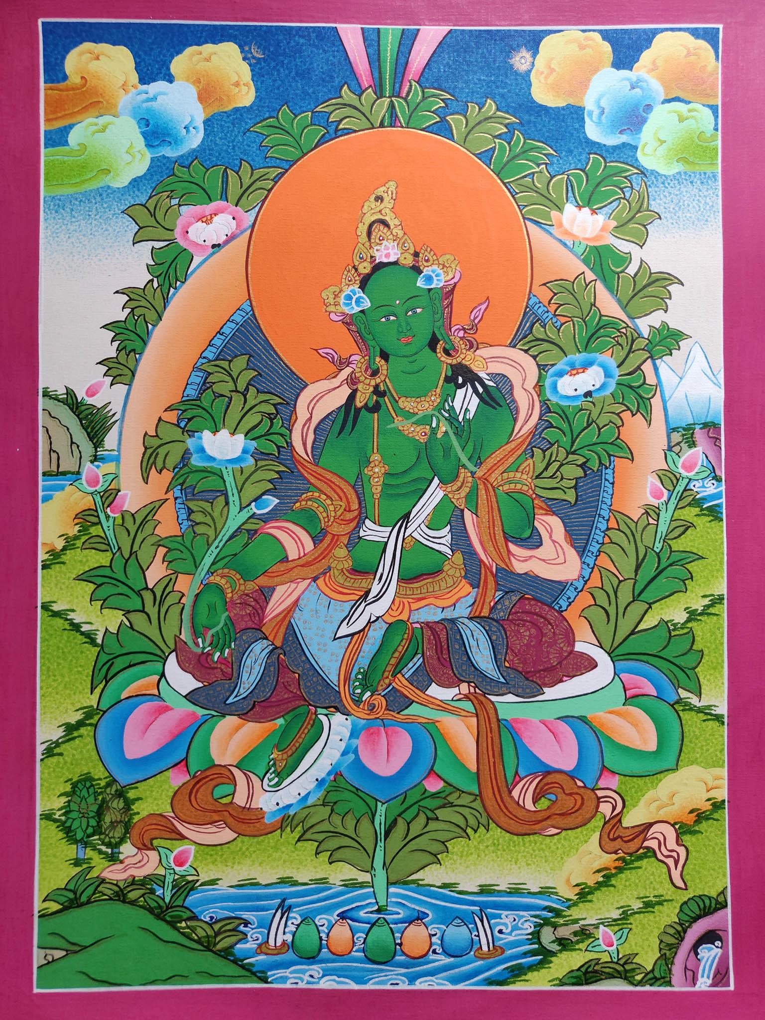 Green Tara Handmade Authentic thangka