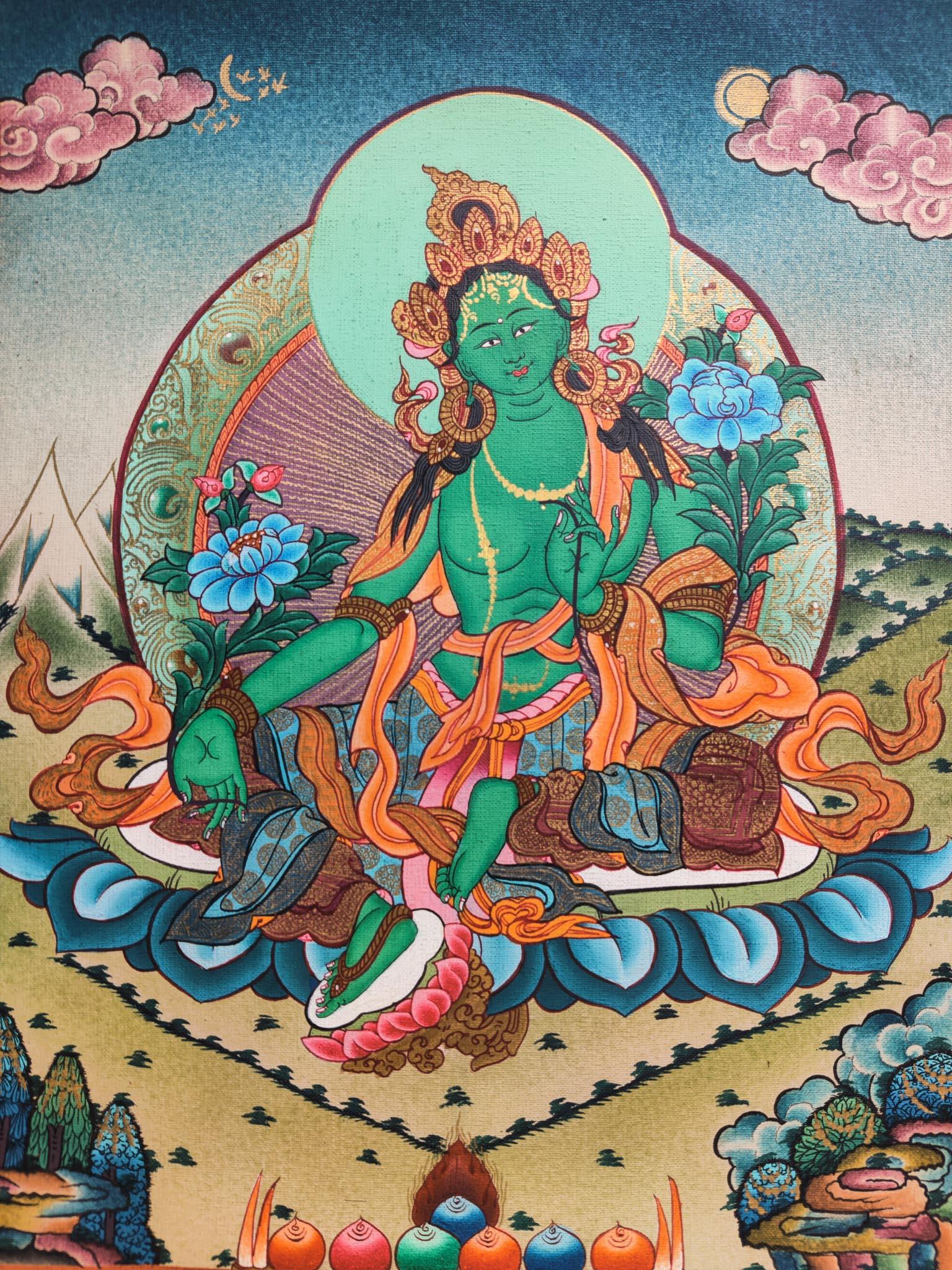 Handmade Green Tara Tibetan Thangka Painting
