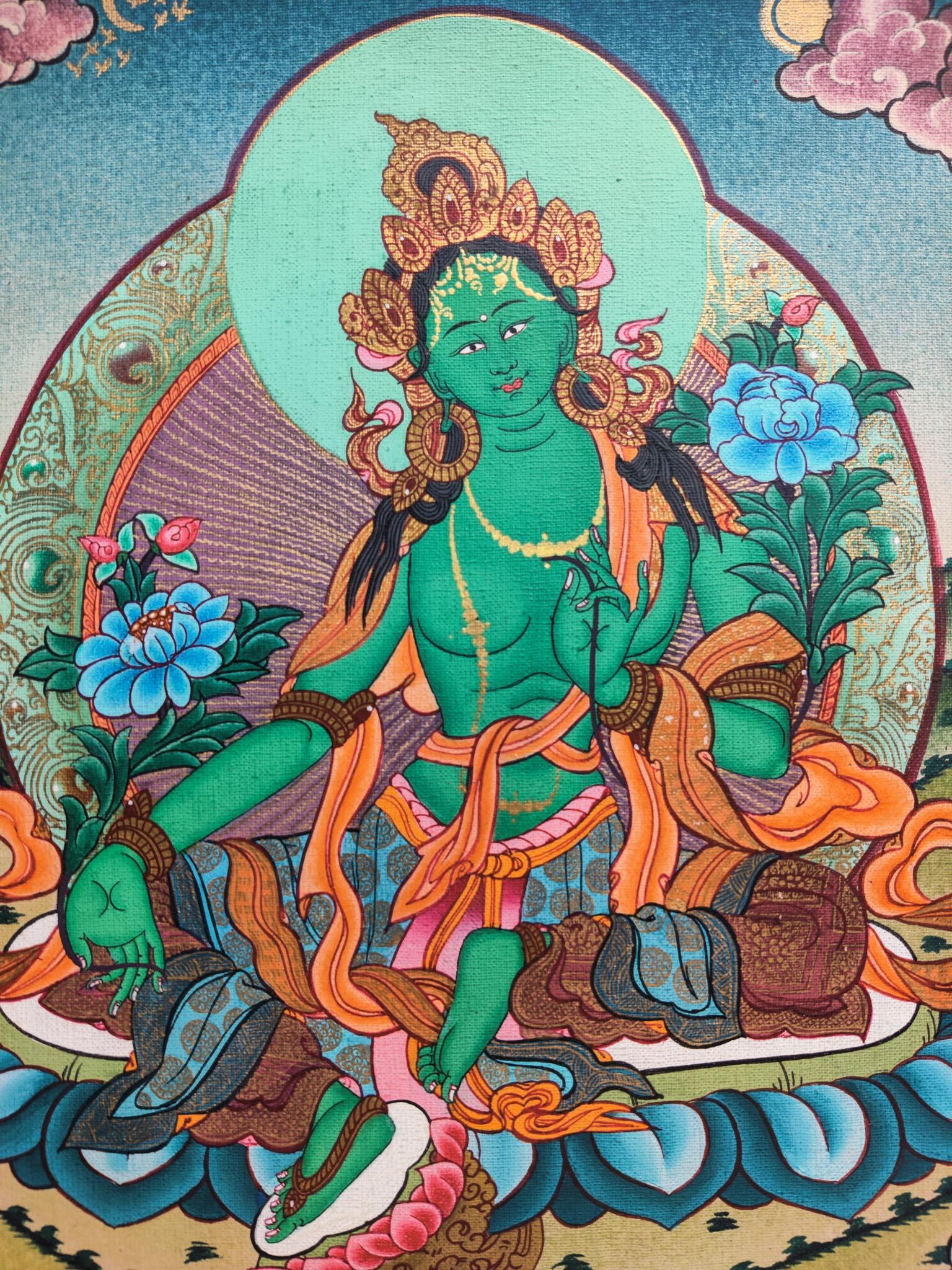 Handmade Green Tara Tibetan Thangka Painting