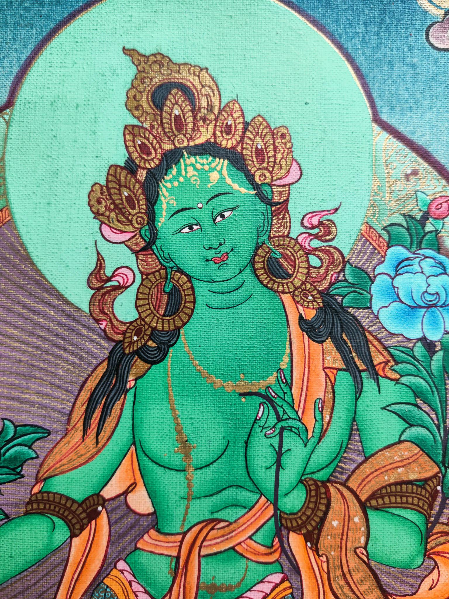 Handmade Green Tara Tibetan Thangka Painting