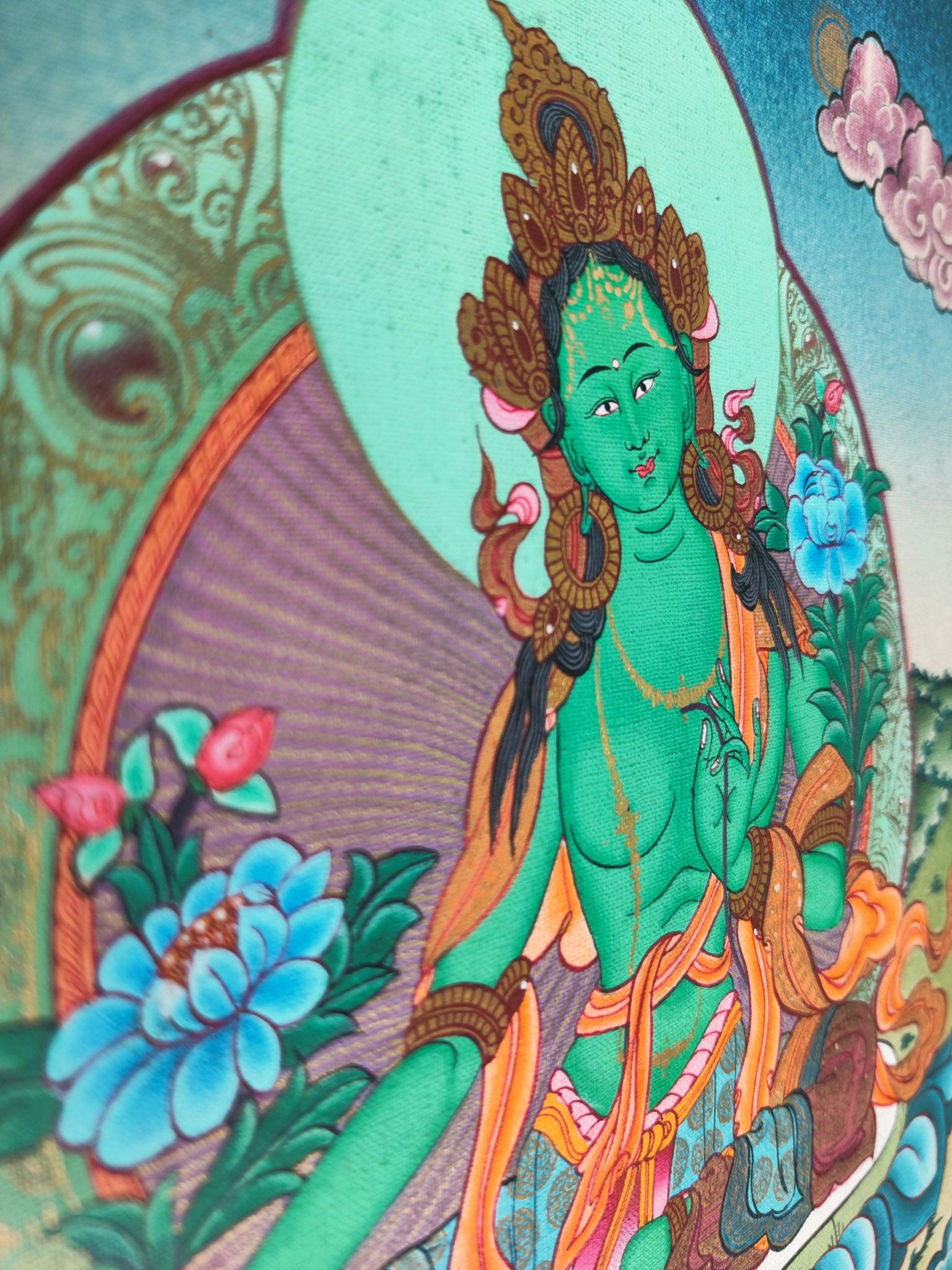 Handmade Green Tara Tibetan Thangka Painting