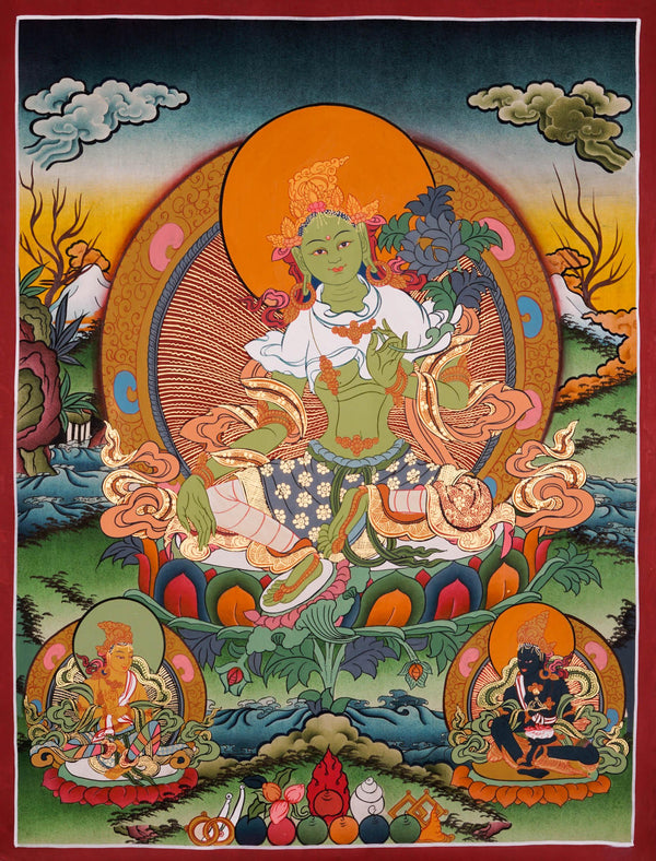 Green Tara Thangka Painting - Best handpainted thangka painting - HimalayasShop