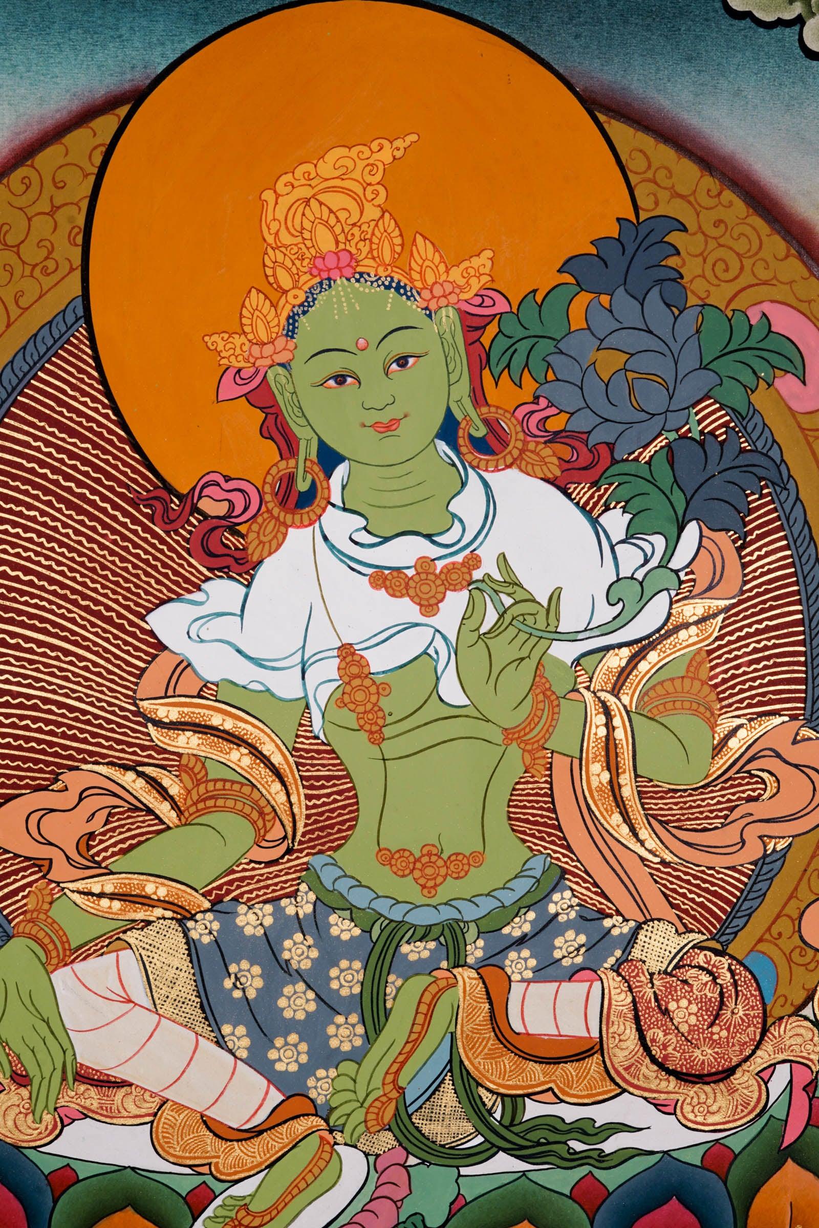 Green Tara Thangka Painting - Himalayas Shop