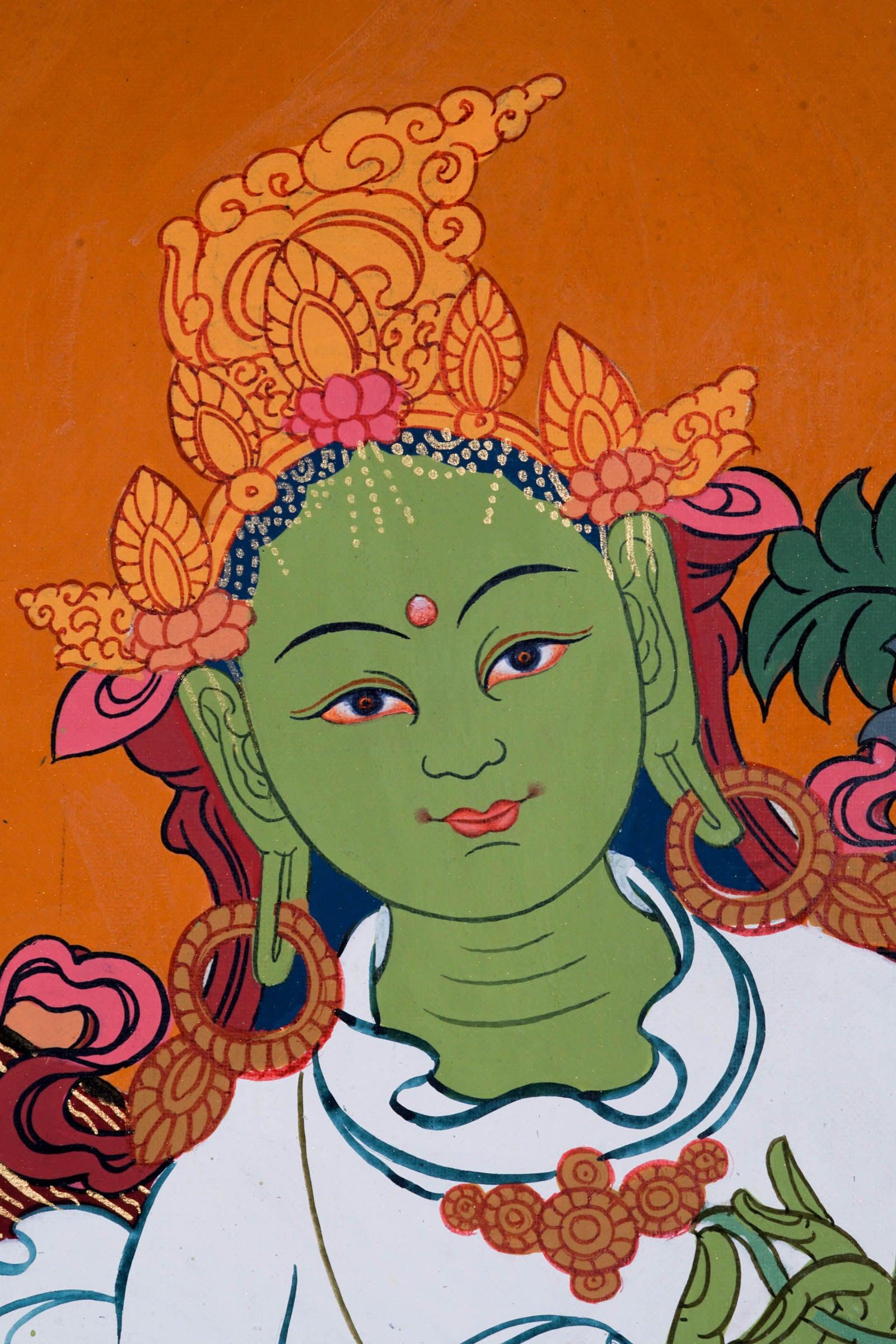 Green Tara Thangka Painting - Himalayas Shop