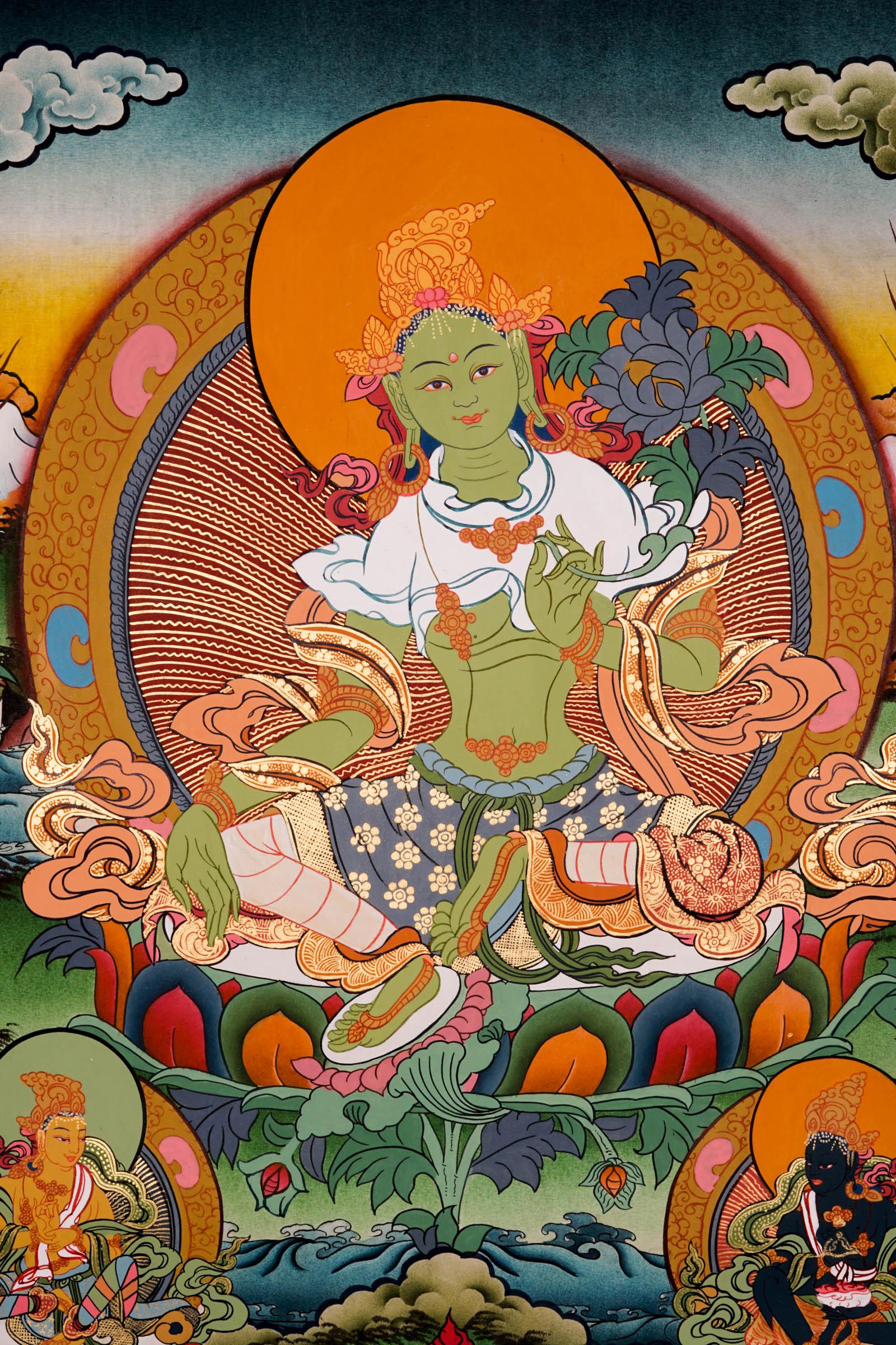 Green Tara Thangka Painting - Himalayas Shop