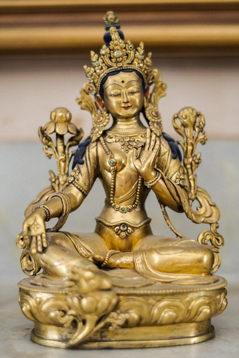 Buy best Golden Green Tara Statue for your meditation altar. Statue for positivity. Buy Best Buddha Statue here. Best Buddhist gift or spiritual gifts for your family, friends and loved once.