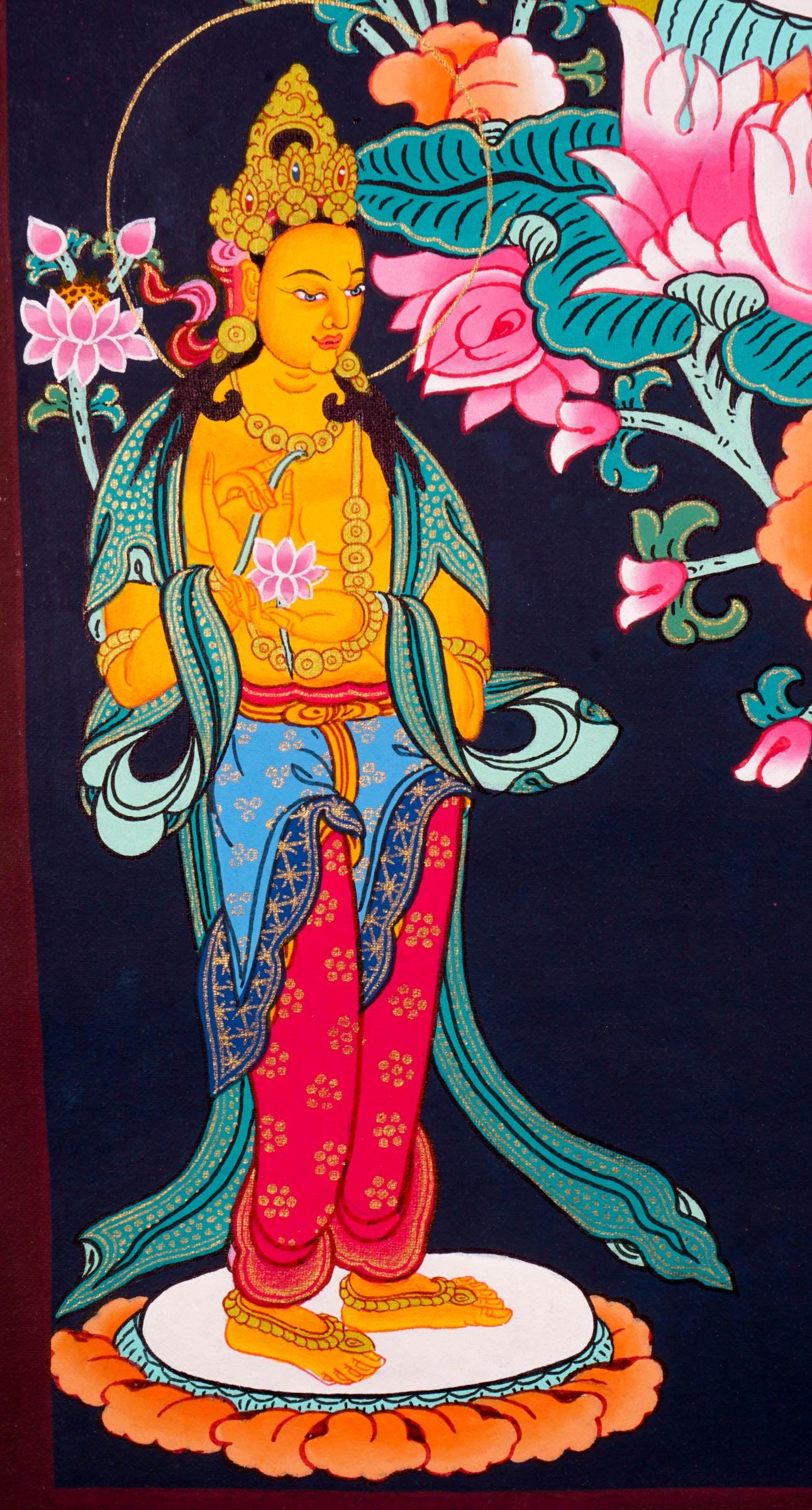 Green Tara Thangka painting - a unique piece of art by our master artist.