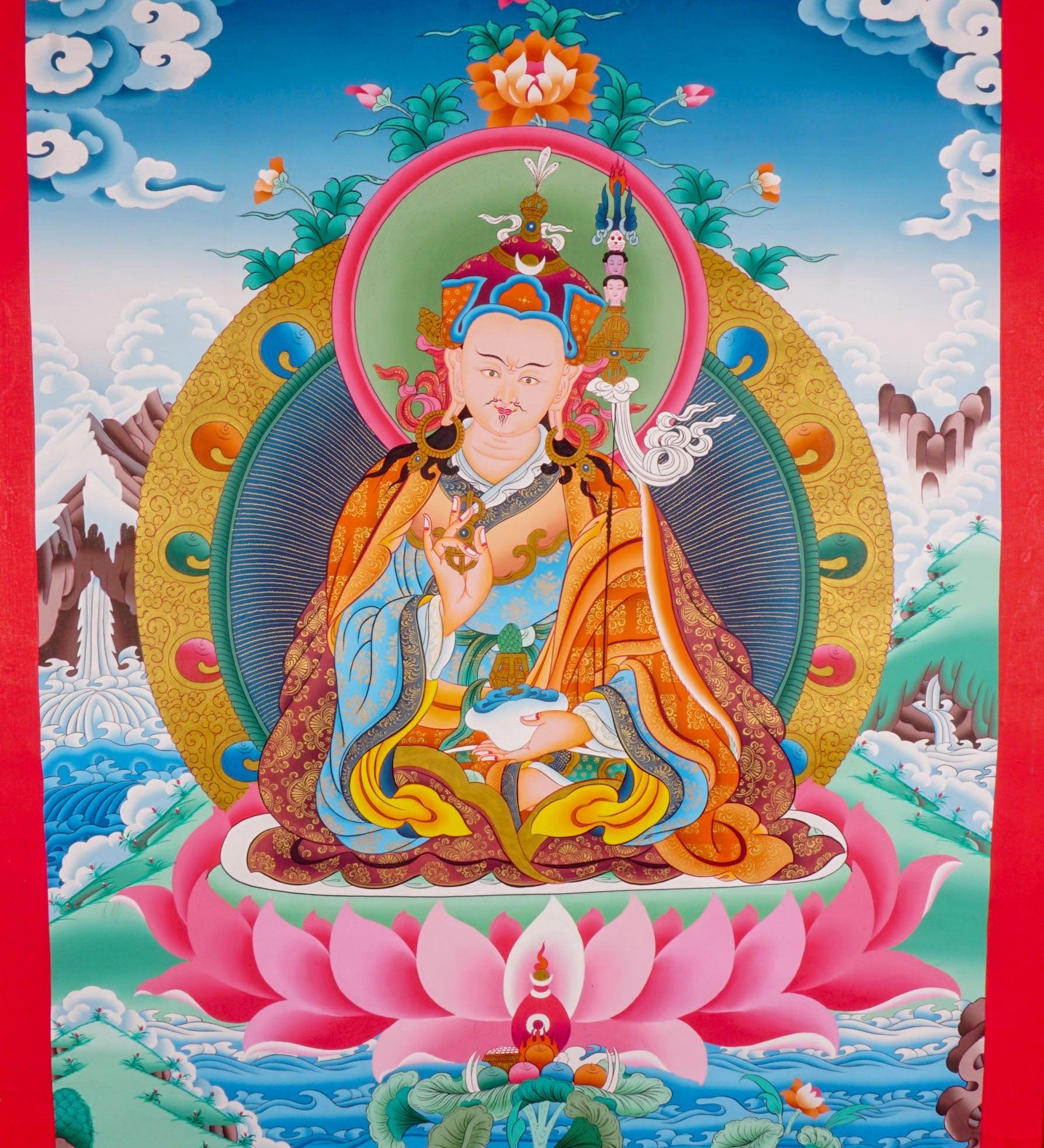 Guru Padmasambhava Thangka painting on cotton canvas for wall hanging and decoration