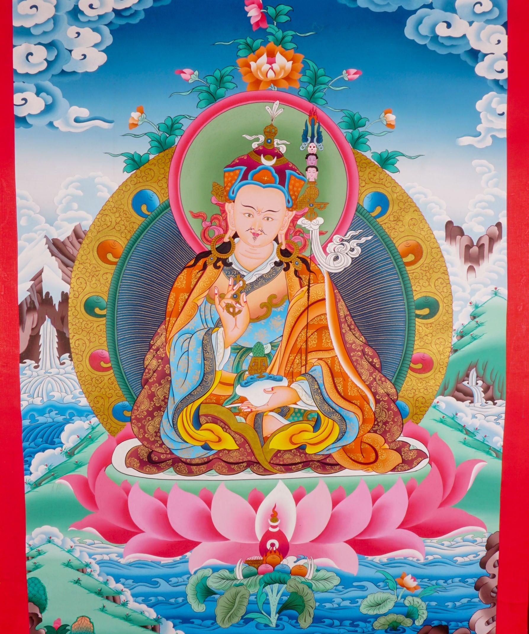Guru Padmasambhava Thangka painting on cotton canvas for wall hanging and decoration