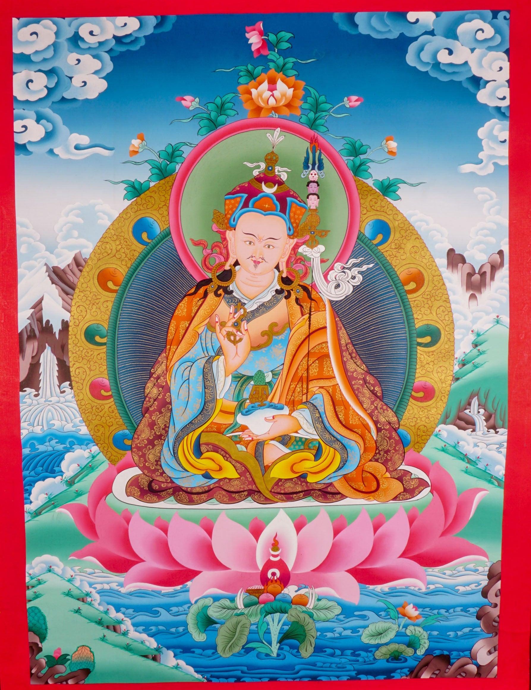 Guru Padmasambhava Thangka painting on cotton canvas for wall hanging and decoration